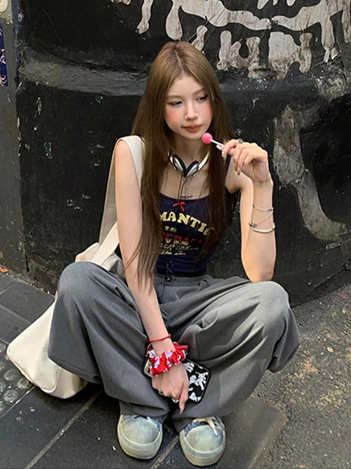 Women's High-Waisted Straight-Leg Loose Fit Pants, Womenswear, Plain Design, All-Season Wear, Casual Style, Perfect for Daily