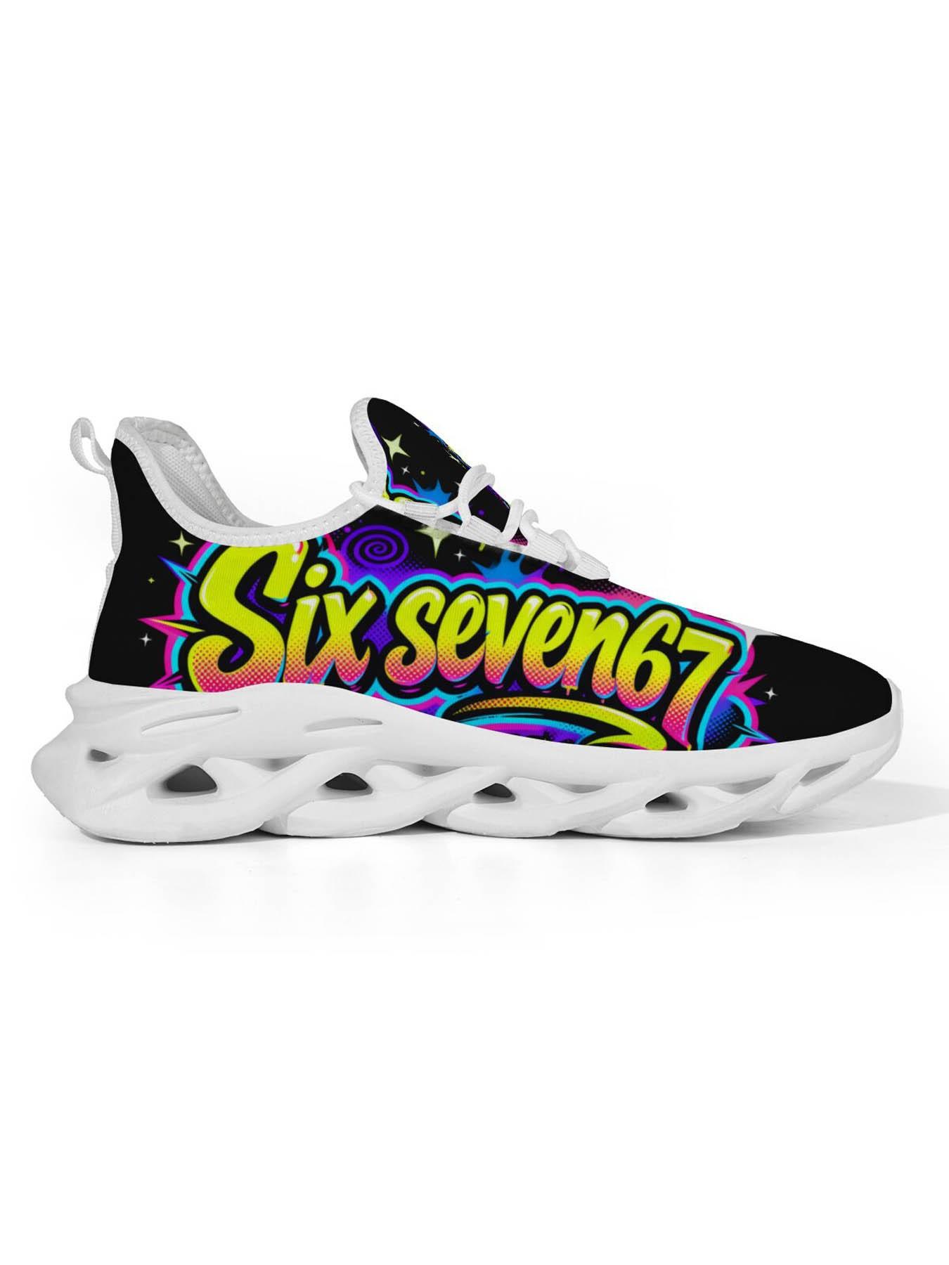 Exclusive Men's Colorful Sports Shoes, Abstract Art Print, Graffiti Style, Comfortable Thick Sole, Breathable Design, Street Fashion