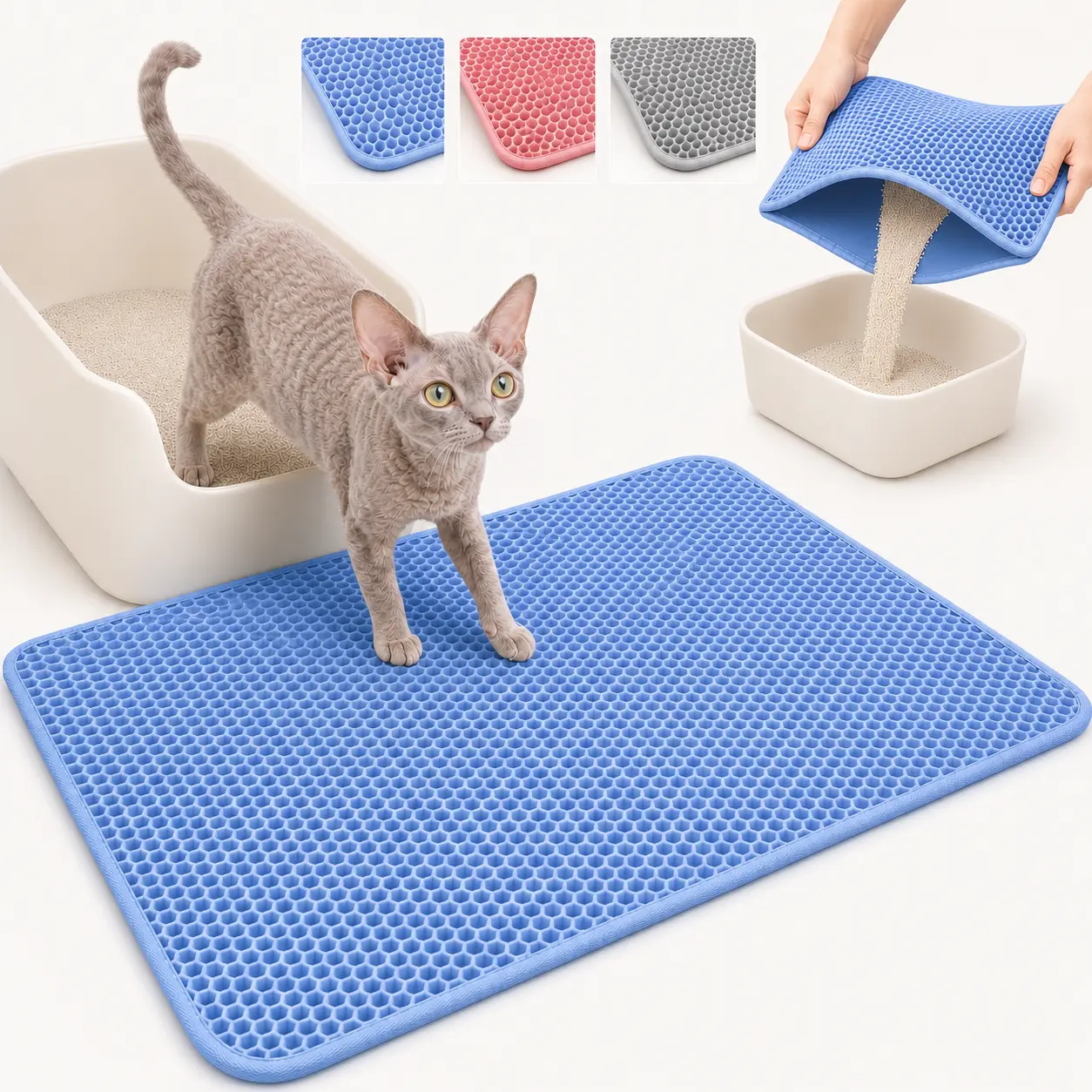 Cat Litter Mat, Pee Pads, Dual-Layer Honeycomb Design, Waterproof Urine Resistant Non-Slip, Easy Clean, Reduces Waste, Ideal for Pet Owners