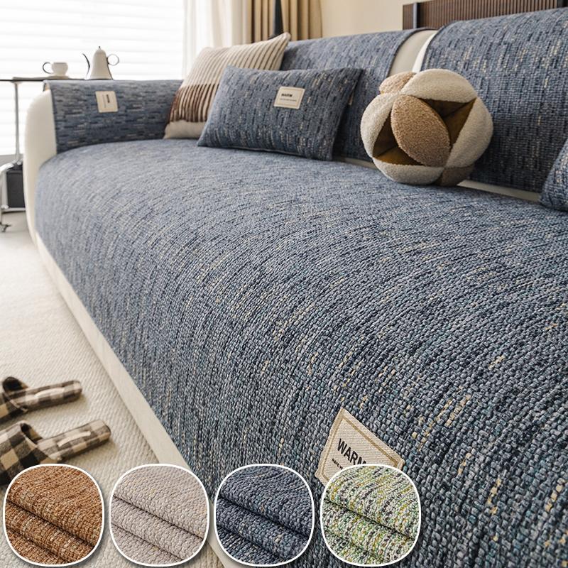 1pc Warm Label Chenille Sofa Cover, All Season Non-Slip Sofa Slipcover, Pet-Friendly Furniture Protector, Machine Washable Couch Mat for Living Room Home Decor