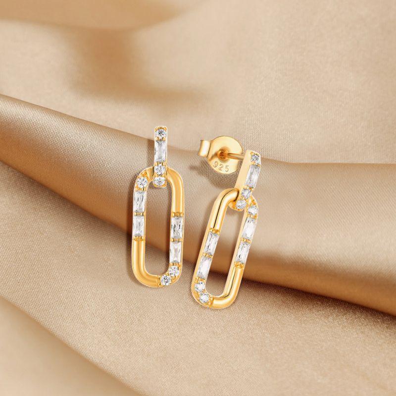 (SS002)S925 Sterling Silver Paperclip Necklace Earring Set Delicate and Elegant Everyday Jewelry for Women