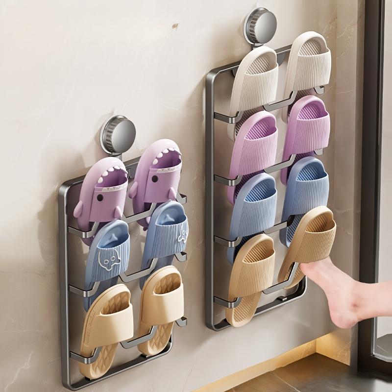 1 suction cup slipper rack, punch-free multi-layer slipper storage rack for bathrooms and toilets, wall-mounted draining rack for toilets, suitable for storing slippers and shoes in bathrooms and living rooms