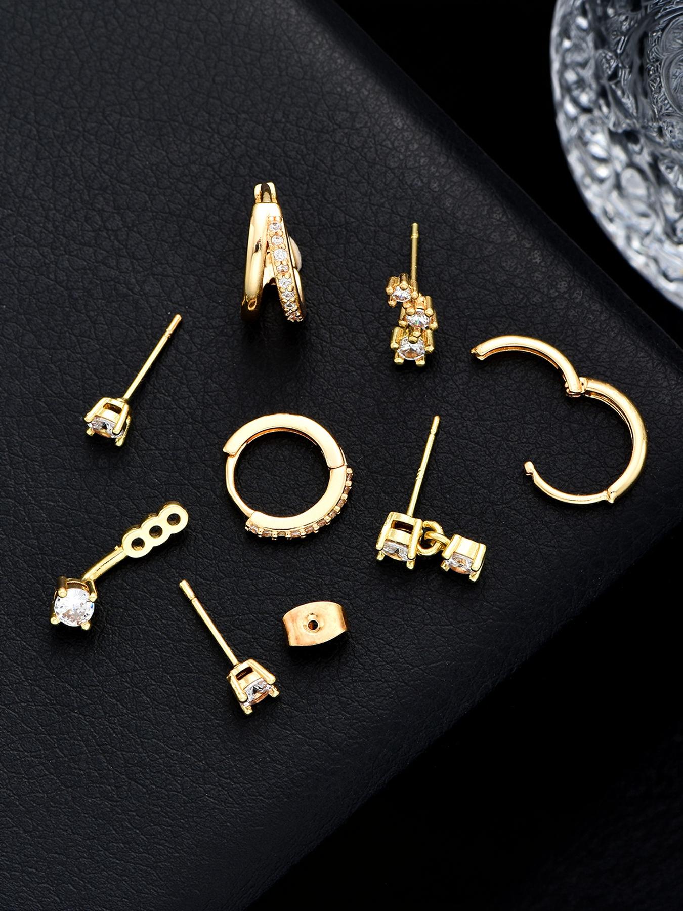 7 Pieces - 18K Real Gold Plated Brass, Stylish and Elegant Earrings, Premium Versatile Jewelry Set for Women #Jewelry & Accessories/Brass/Fade-Resistant/Hypoallergenic/Couples/Festivals/Parties/Ideal Gift