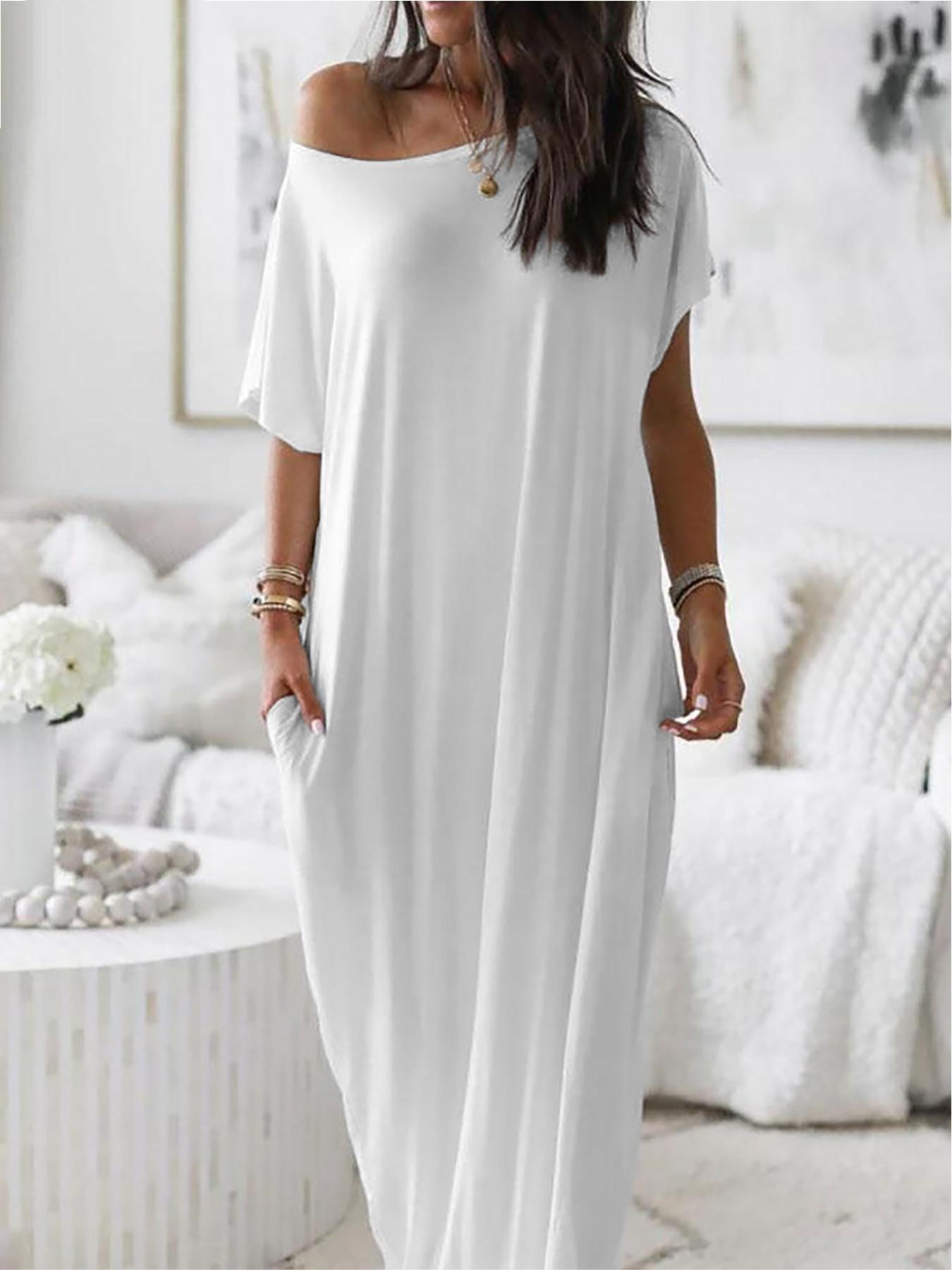 2026 Women's Solid Color Casual Loose Batwing Sleeve Loungewear Homewear Dress, Comfortable Daily Wearing Nightdress, Versatile Ladies' Sleepwear for All Seasons
