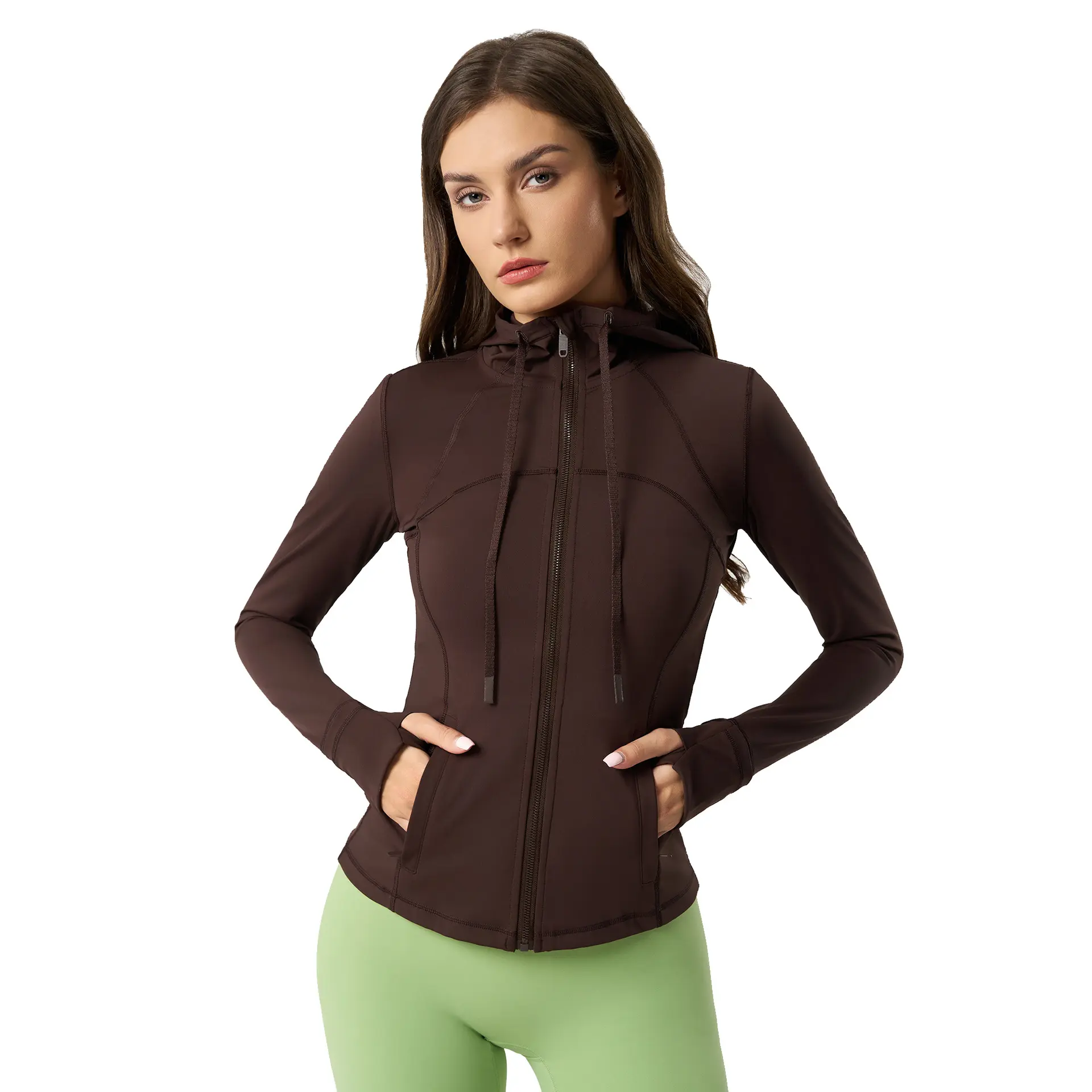 New Outdoor Sports Hooded Jacket Slim Shaping Zipper Elastic Running Fitness Yoga Jacket Women