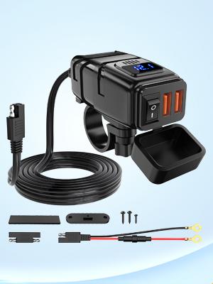 Nilight Motorcycle Charger with 12V Voltmeter Independent On Off Switch SAE USB Adapter Inline 10A Fuse Waterproof 6.8A Dual QC3.0 Fast Charging Phone Tablet for 7/8inch Handlebar ATV Port Device Installation hand gestures Led Mount Motorbike