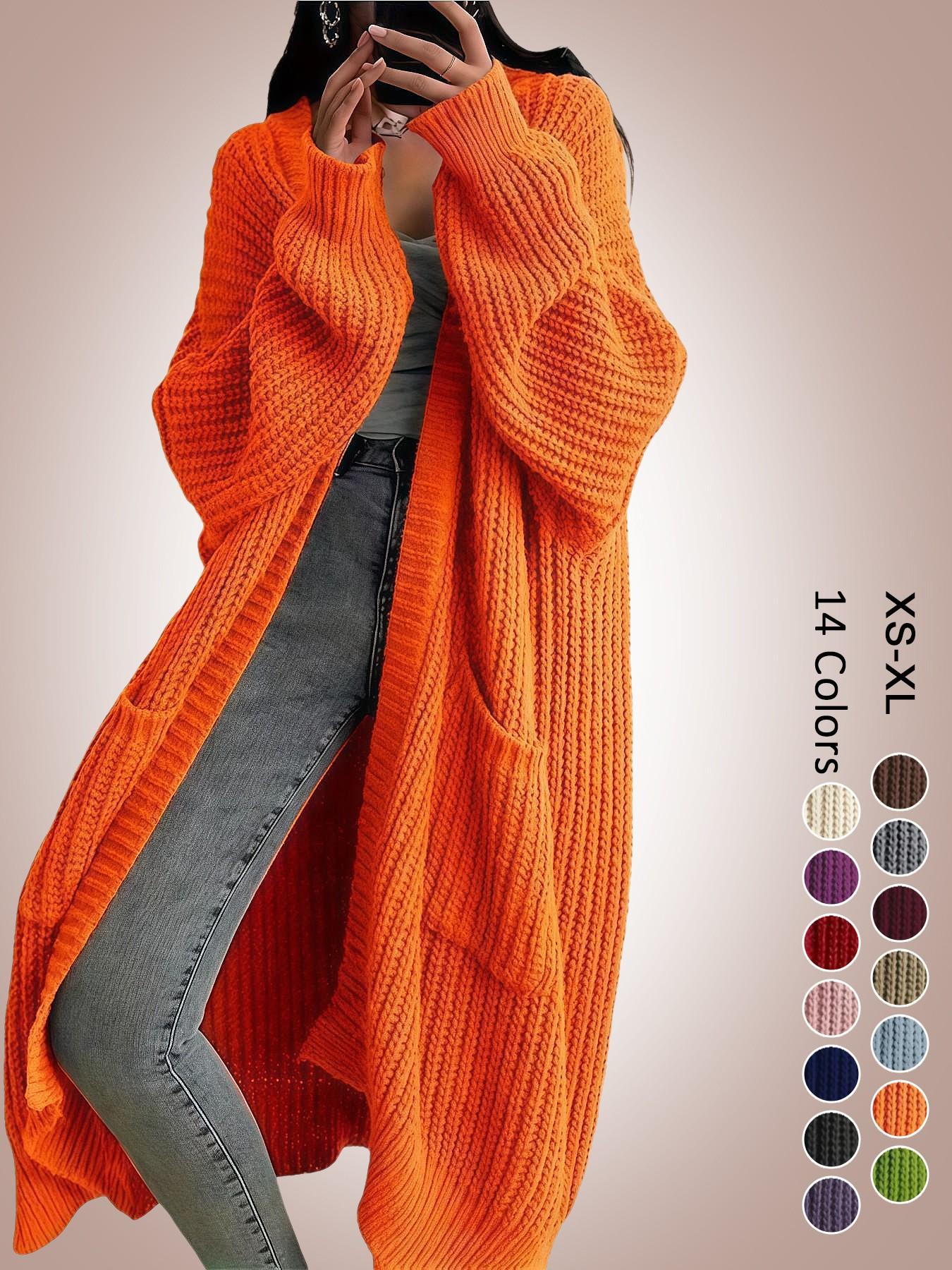Women's Oversized Y2K Long Knit Cardigan, Ribbed Knit Fabric with Pockets, Loose Fit, Perfect for Spring, Fall and Winter, Casual Layering Outerwear