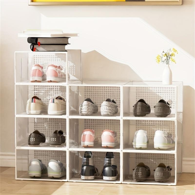 12 Pcs Thickened Clear Shoe Box with Cover, Foldable Shoe Rack Stackable Shoe Rack, Free Combination, Plastic Sneaker Container, Space-Saving Storage Organizer