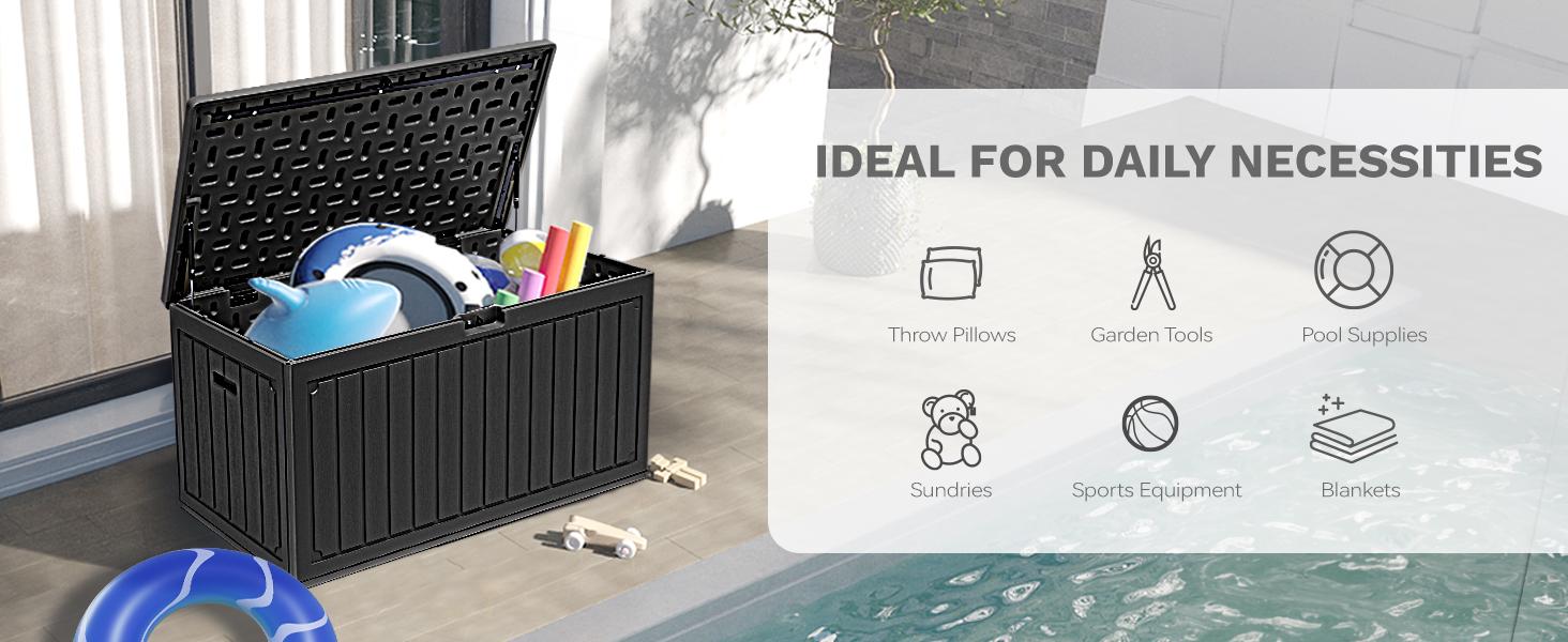Yitahome 90 Gallon Resin Outdoor Storage Box, XXL Double-Wall Waterproof Deck Box, Doubles as Table or Seating, with 450 lbs Capacity, Lockable