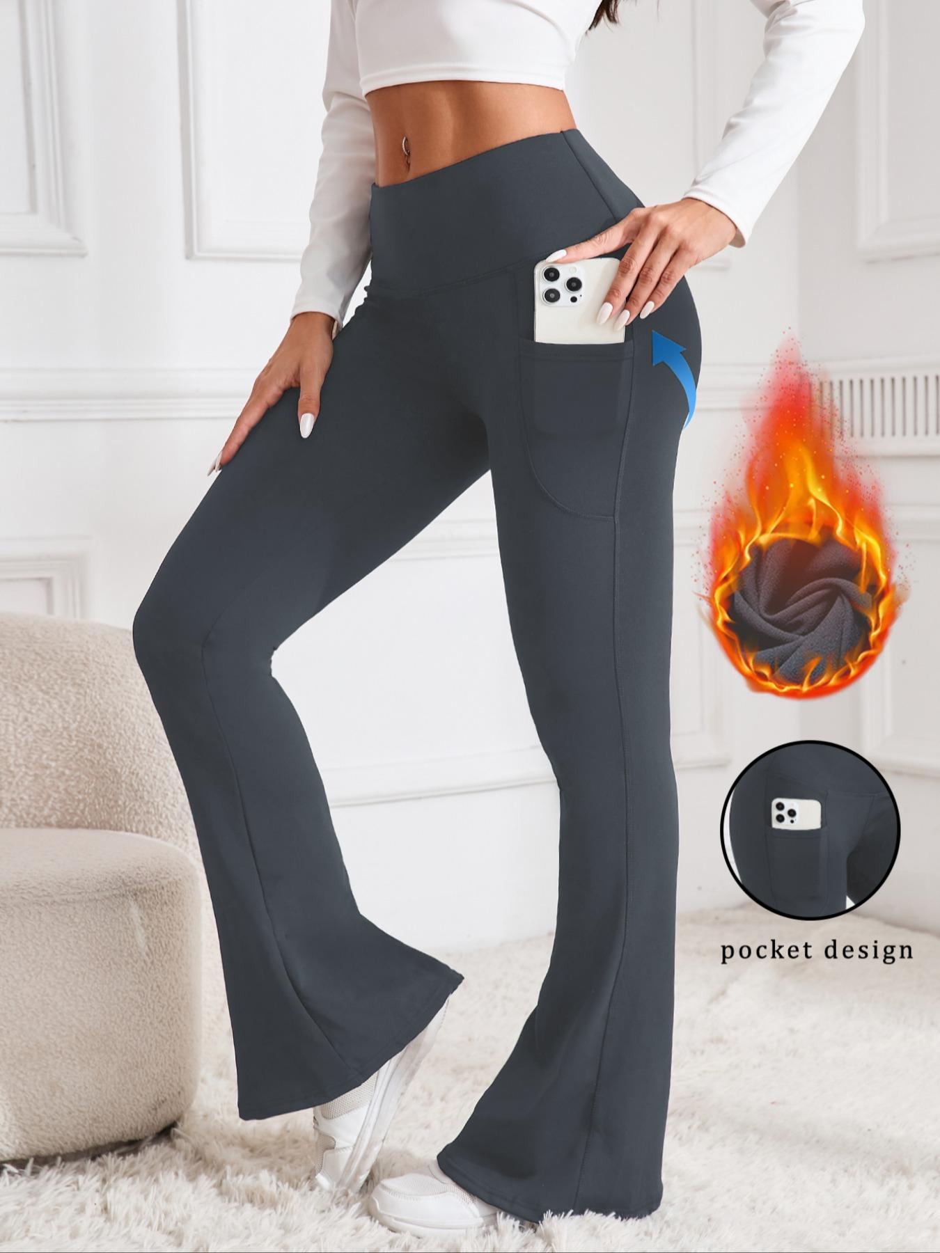 Women's Fall Winter High Waist Yoga Pants, Thick Warm Sporty Fitness Leggings, Tight-Fitting Plain Woven Fabric, Comfortable & Stylish