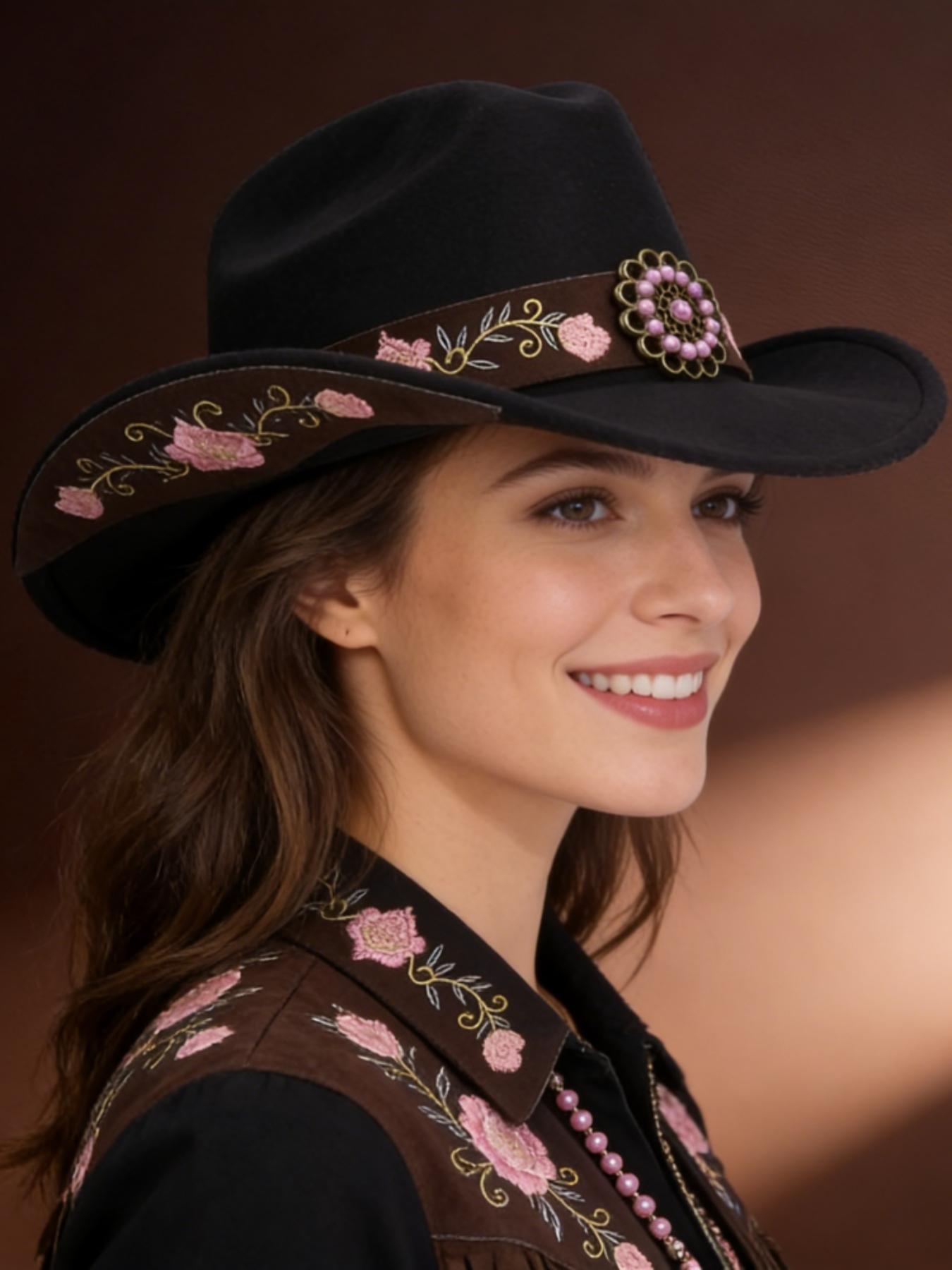 Elegant Embroidered Floral Western Hat, Perfect for Outdoor Leisure, Dance Parties, Jazz Hats, Stylish Cowboy Accessory