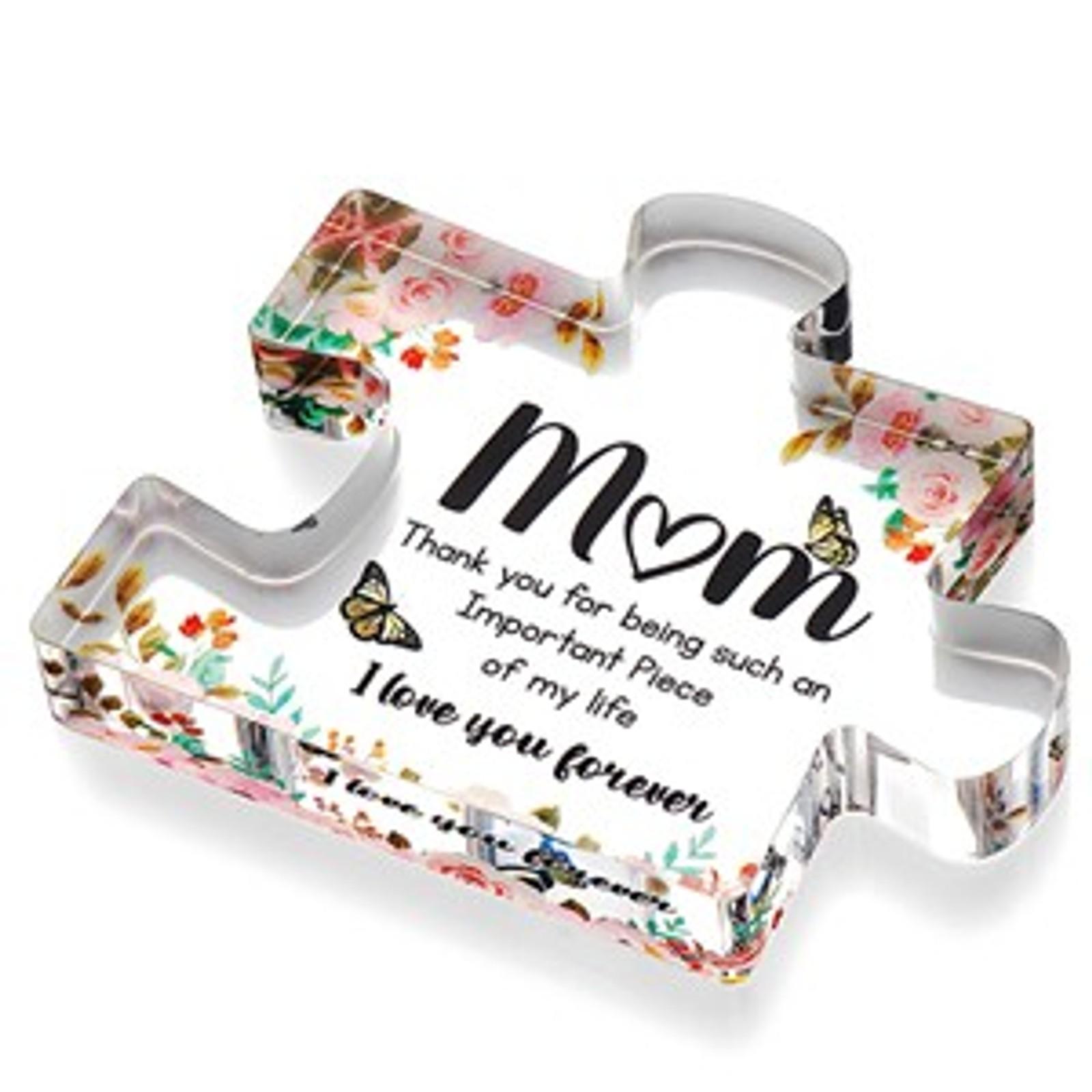 Cute Premium Thick Acrylic Puzzle Piece Gift for Mom - Adorable Mother's Day, Christmas & Birthday Present - Engraved Keepsake from Son or Daughter - Freestanding 3D Decorative Home Display Cute Premium Thick Acrylic Puzzle Piece Gift for Mom - Adorable Mother's Day, Christmas & Birthday Present - Engraved Keepsake from Son or Daughter - Freestanding 3D Decorative Home Display