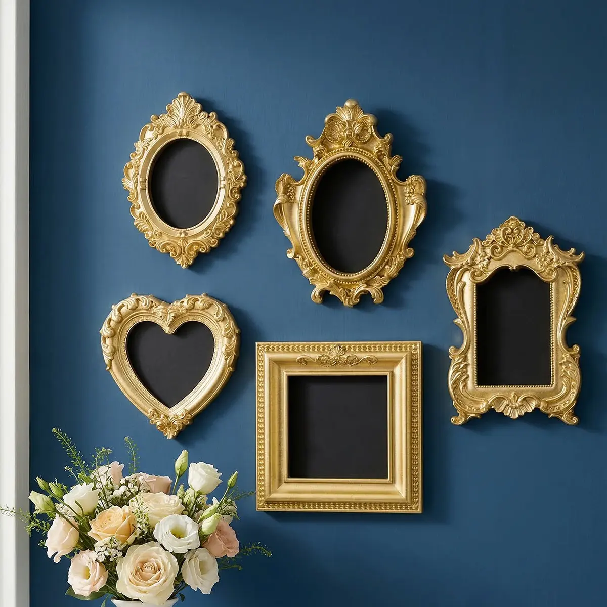 5pcs European Style Wall Decorations, Resin Hand-Painted Art Crafts, DIY Photo Frame, Home Party Festival Decoration, Aesthetic Room Decoration