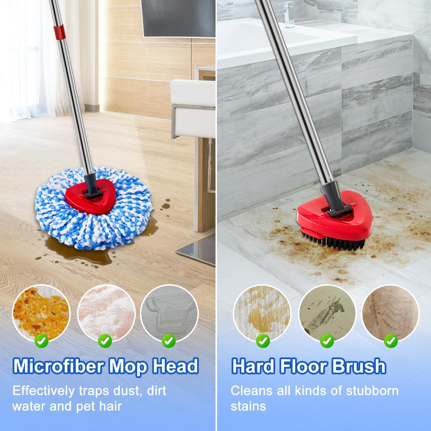 Mop Replacement Accessory Set - Fine Fiber Triangular Mop Head with Handle & Base Design, Compatible with Rotating Spin Mop, Perfect for Household Multi-Surface Hard Floor Scrubbing compatible with O-Cedar/Vileda triangular mop head