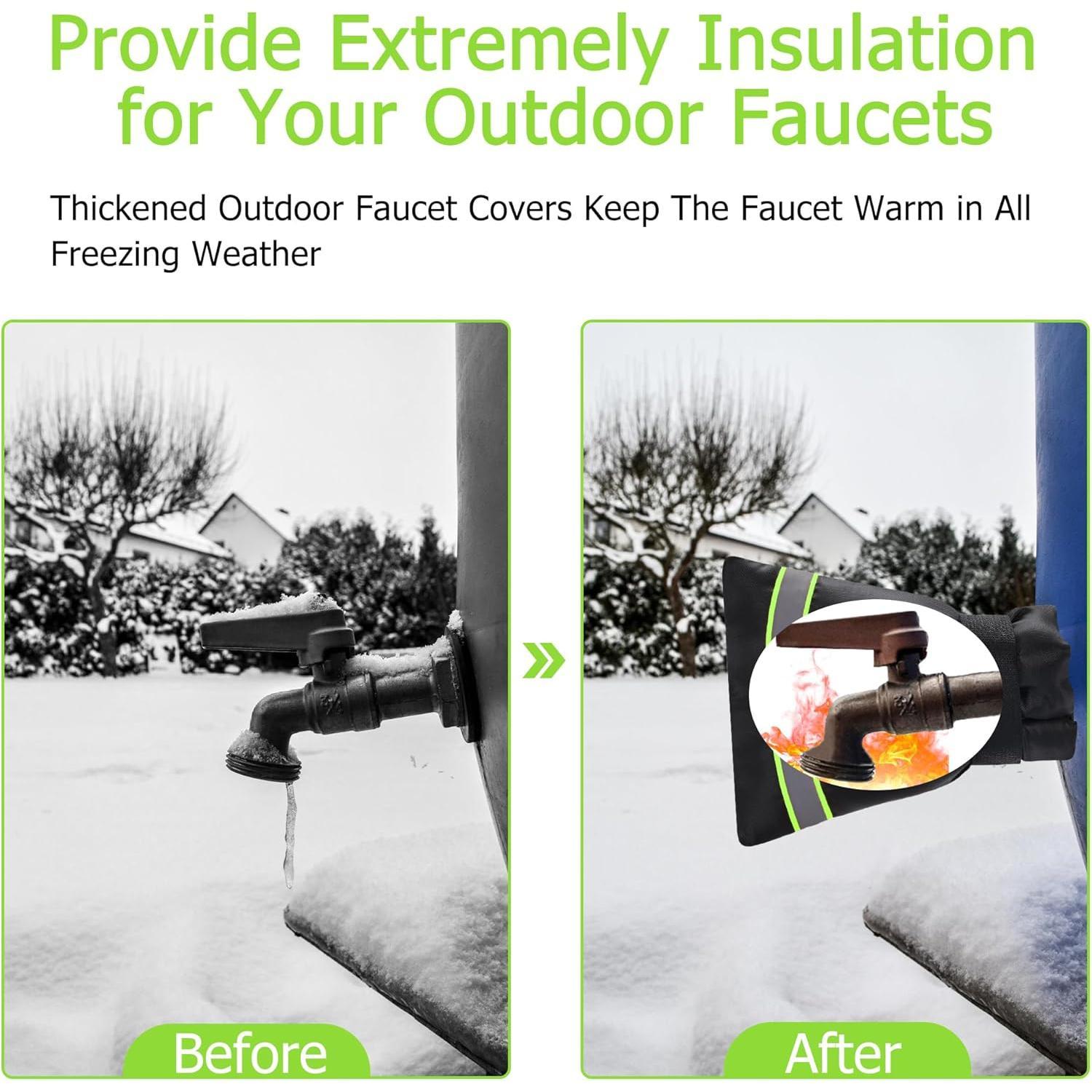 Outdoor Faucet Cover, Thicken Outdoor Faucet Covers for Winter Freeze Protection 5.9" W x 7.1" H Green Reflective Strip, Outside Faucet Socks   Insulated Wrap Spigot Cover, 2 Pack