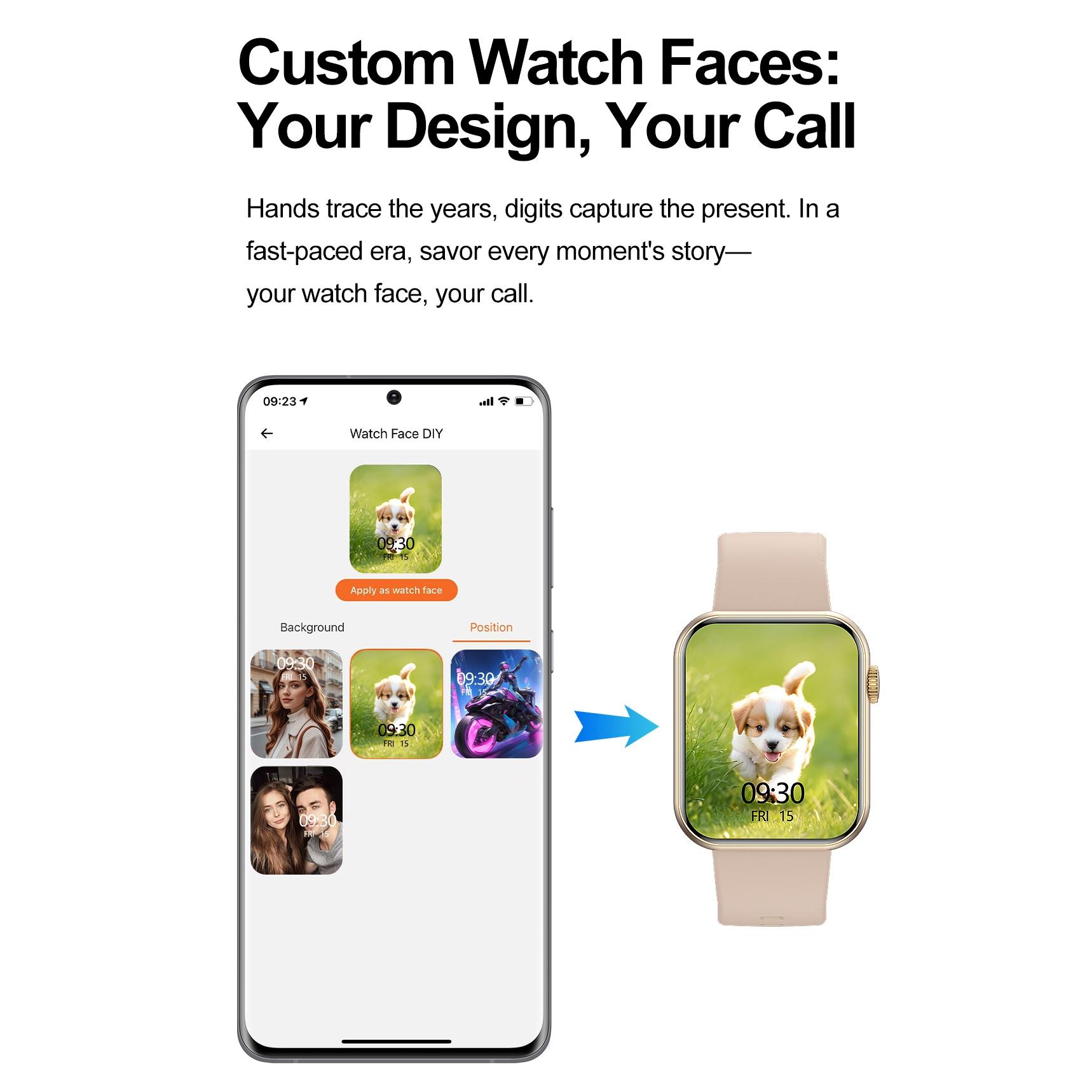 Universal smart sports watch, 1.83 inches HD touch screen, wireless calling, compatible with Android/iPhone, over 100 sports modes, pedometer, blood pressure and heart rate sports tracker, stainless steel and silicone dual strap, waterproof.