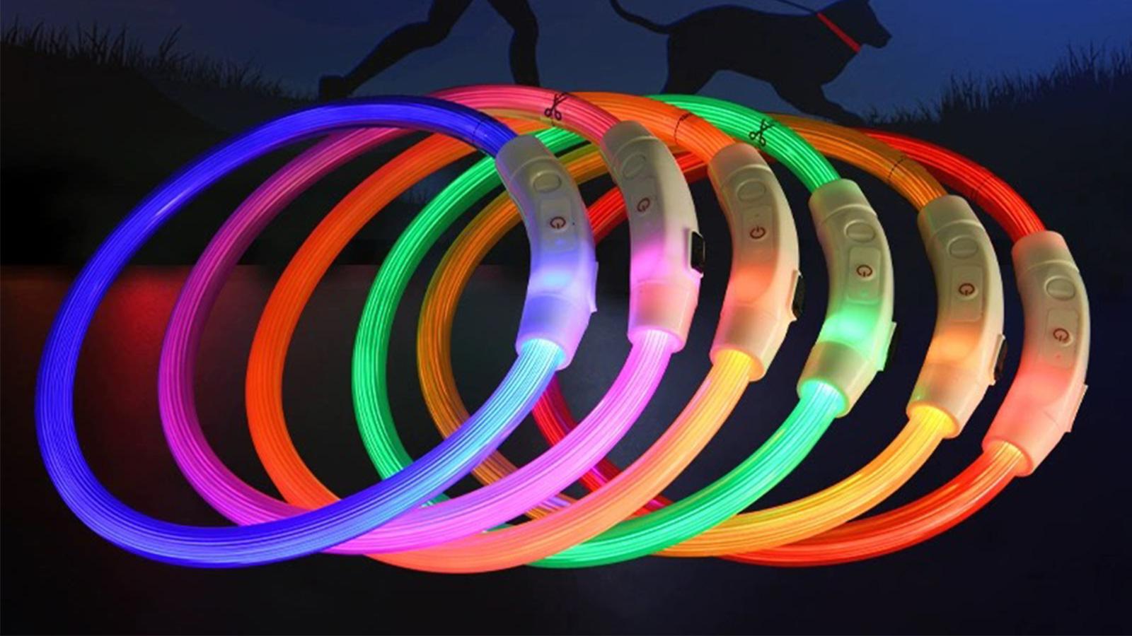 LED Flexible Dog Collars Adjustable Light Up Dog Collars Safe USB Rechargeable Flash Lights for Night Walking, Universal dog accessories for Safe Walk