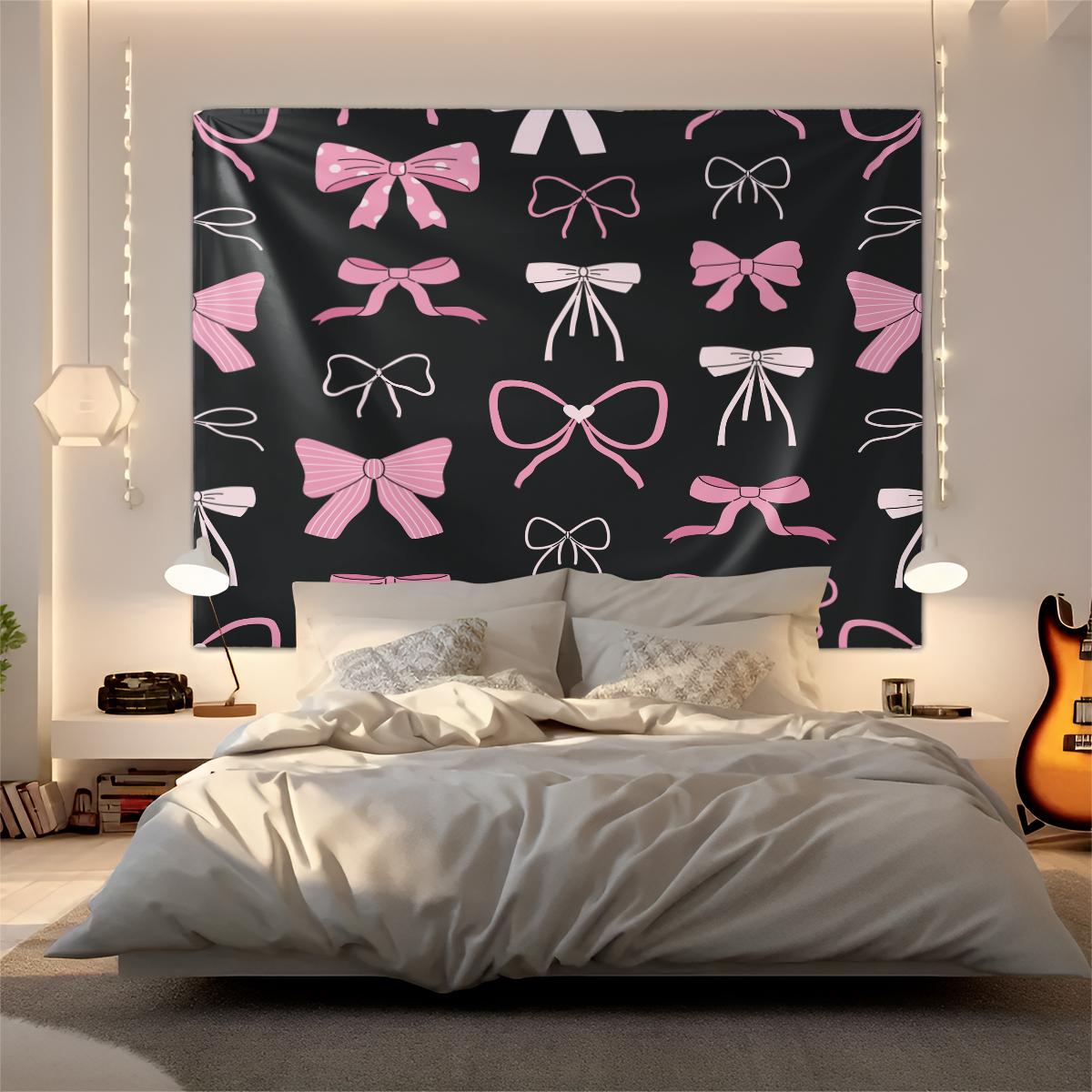 1Pcs Coquette Pink Bow Printed Tapestry, Sweet Y2K Aesthetic Wall Hanging, Soft Durable Fabric with Vivid Digital Print, Versatile Tapestries for Bedroom, Dorm, Living Room & Vanity Area, Ideal Cute Room Decor