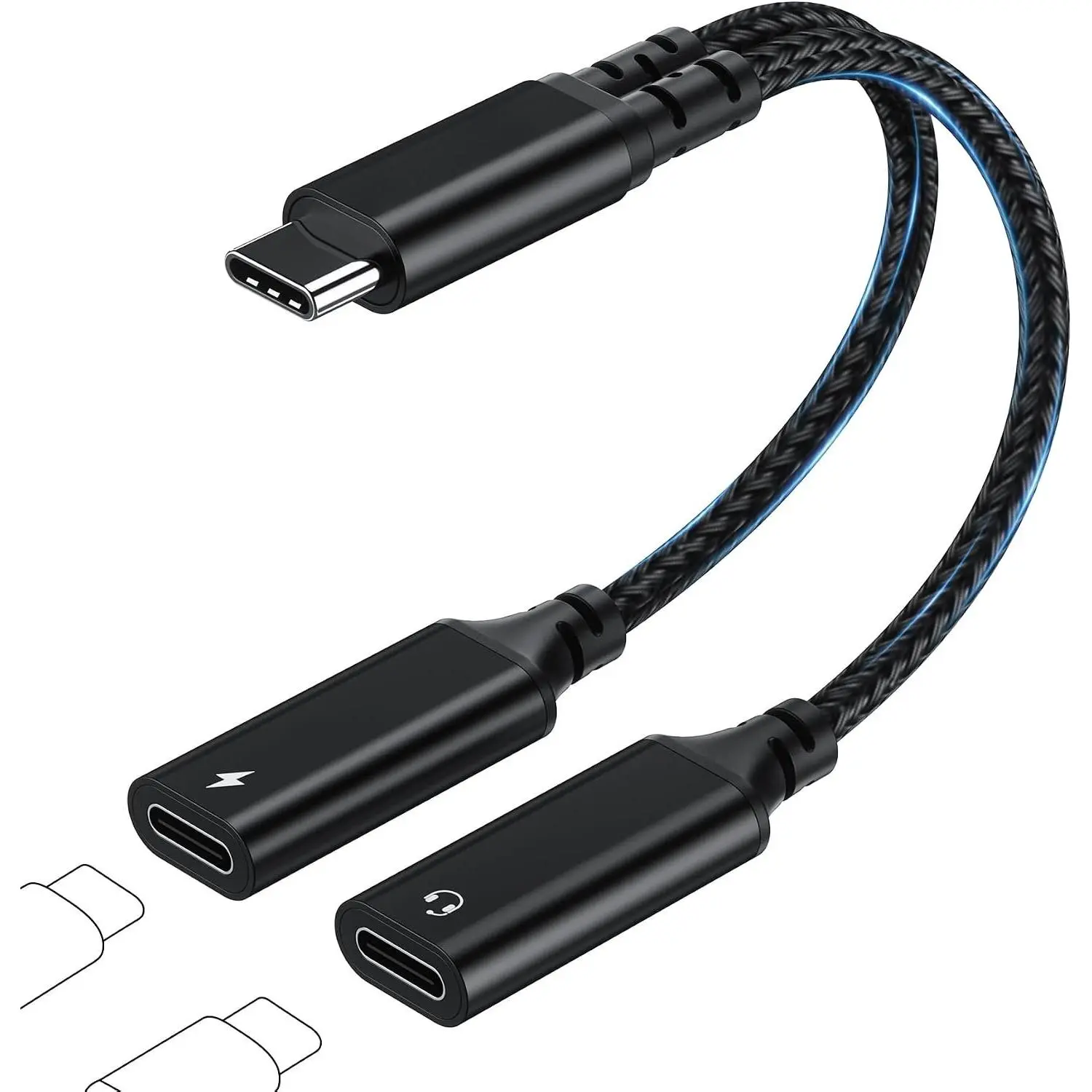 USB C Splitter 1 in 2 Out,  USB-C Headphones &  Adapter, Type C Audio Dongle  with -in DAC & 60W   for  17/16/15 Series,Galaxy S25/S24,Pixel 10 (Black)