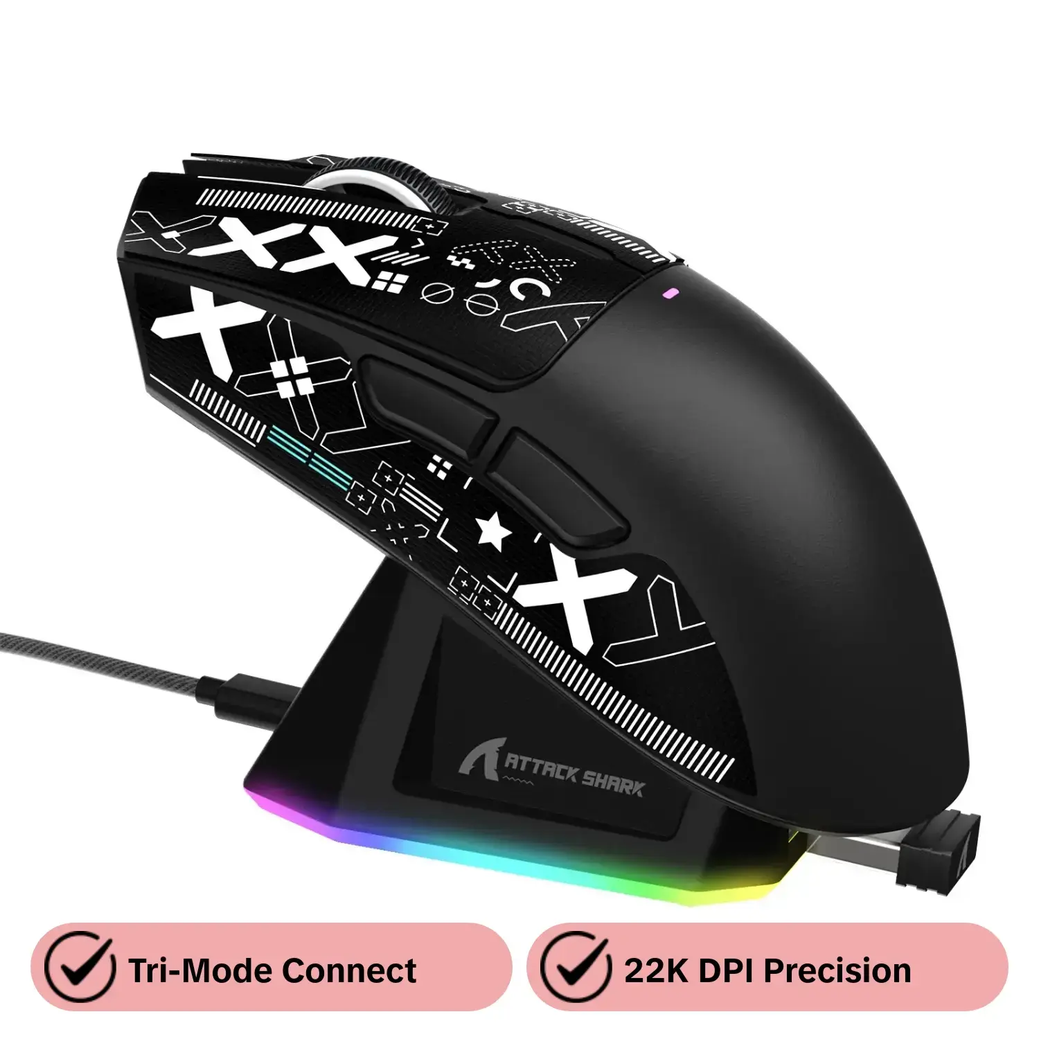 Attack Shark X11 59g Superlight Ergonomic Design Wireless Gaming Mouse, Pc gaming mice, with Magnetic RGB USB Charging Dock, BT/2.4G Wireless/Wired, 22000 DPI, 5 Programmable Buttons for PC/Laptop/Mac, Gaming PC Accessories
