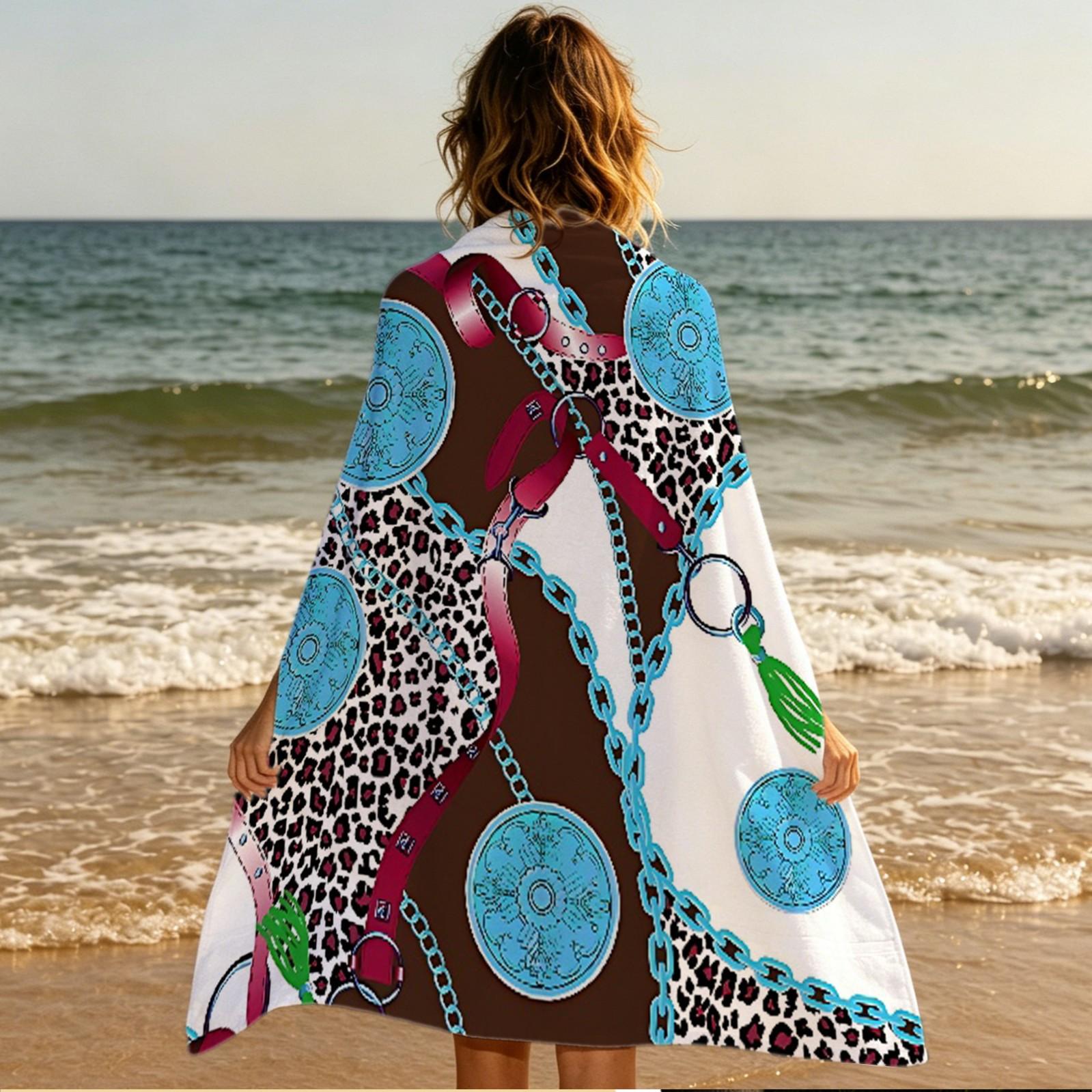 European‑Style Vintage Luxury Multifunctional Beach Towel; Trendy Leopard‑Print Chain‑Patterned Quick‑Dry Pool Towel; Made of Microfiber; Lightweight and Easy to Store; Perfect for a Variety of Summer Activities