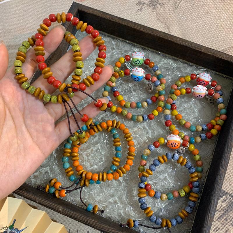 1/2pcs, New Bohemian style, ceramic bead beads, hand woven, adjustable braided hand rope suitable for couples, girlfriends, students, daily commuting, play, handicrafts, birthday gifts