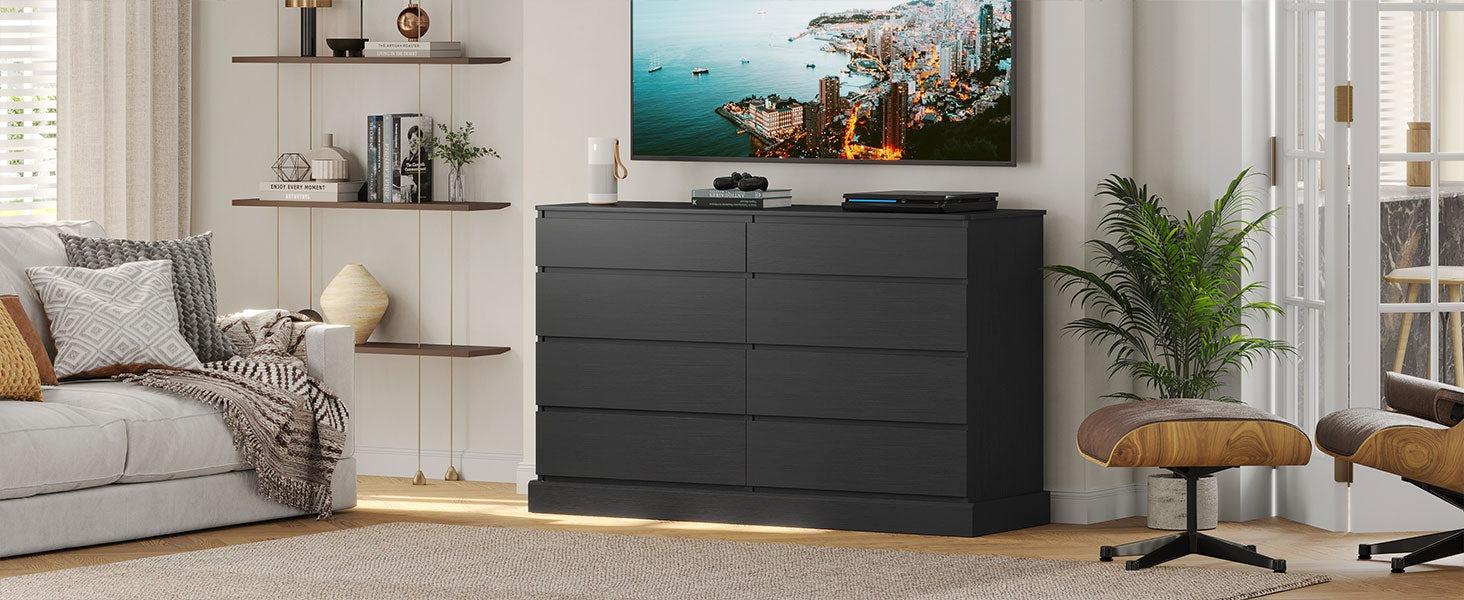 Sikaic 8 Drawers Bedroom Dresser, Black Large Double Dressers, Modern Chest of Drawers Storage Organizer for Bedroom, Living Room, Entryway