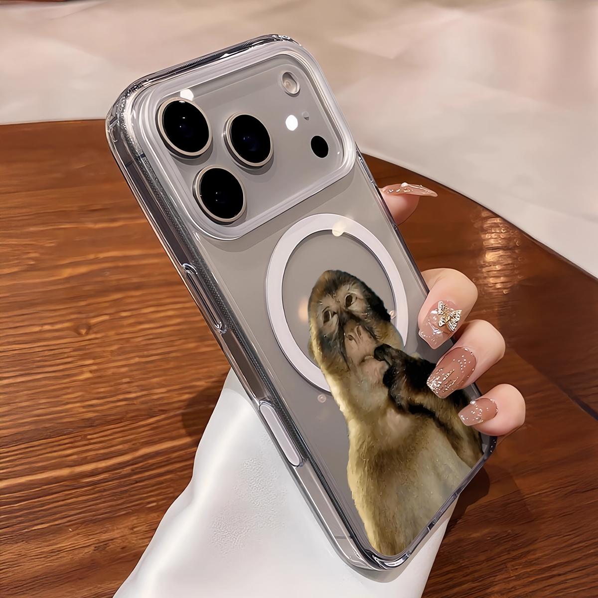 Cute Monkey Pattern Magnetic Transparent Shockproof Ultra-Thin Luxury iPhone X Xsmax 11 12 13 14 15 16 17 Pro Max Plus Air MagSafe Phone Case Cover