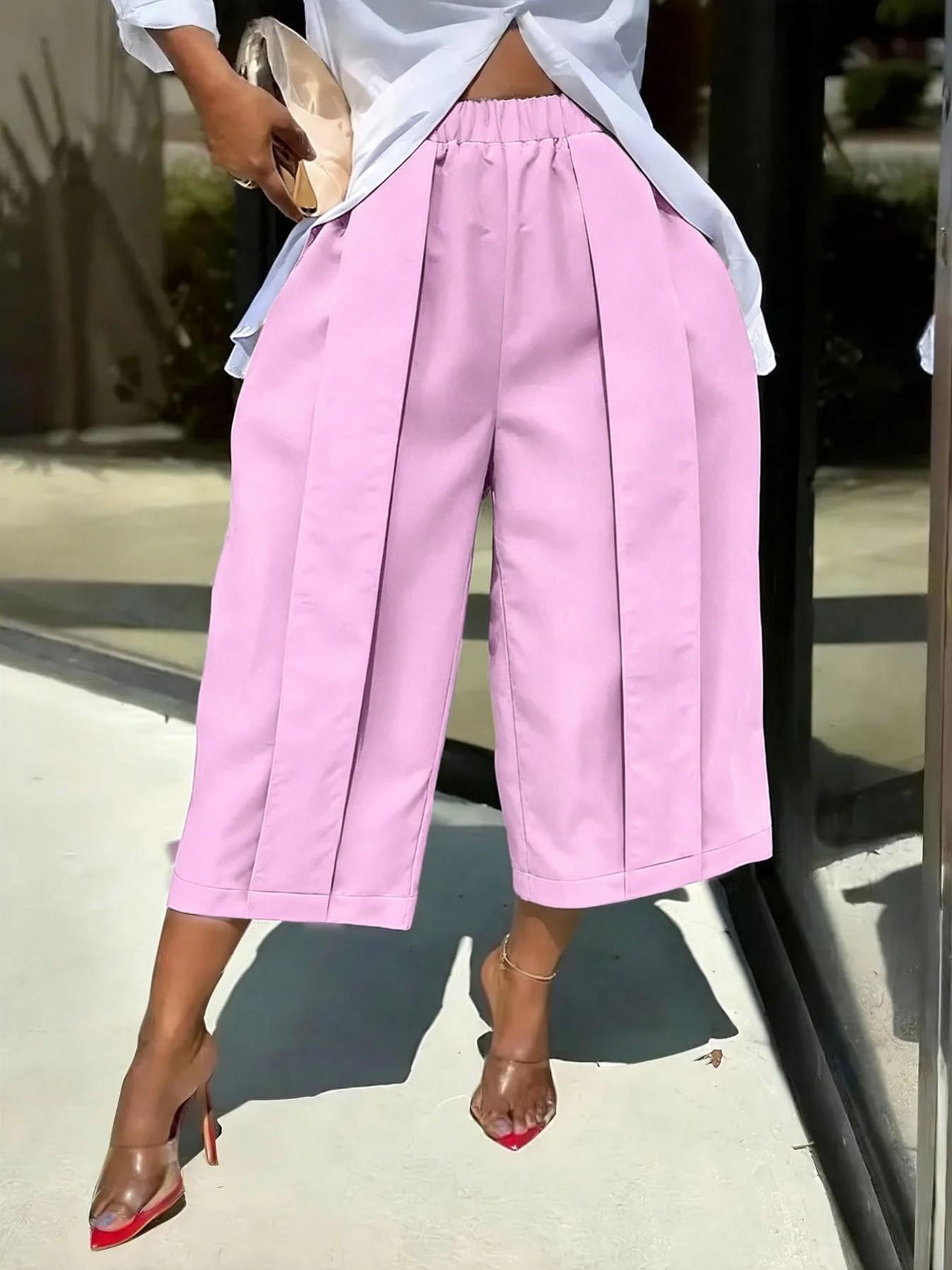 Women's Wide Leg Seven-Quarter Pants Bottom, Summer New Arrival, Elastic Waist, Pleated Slim Fit, Casual Camouflage Workwear