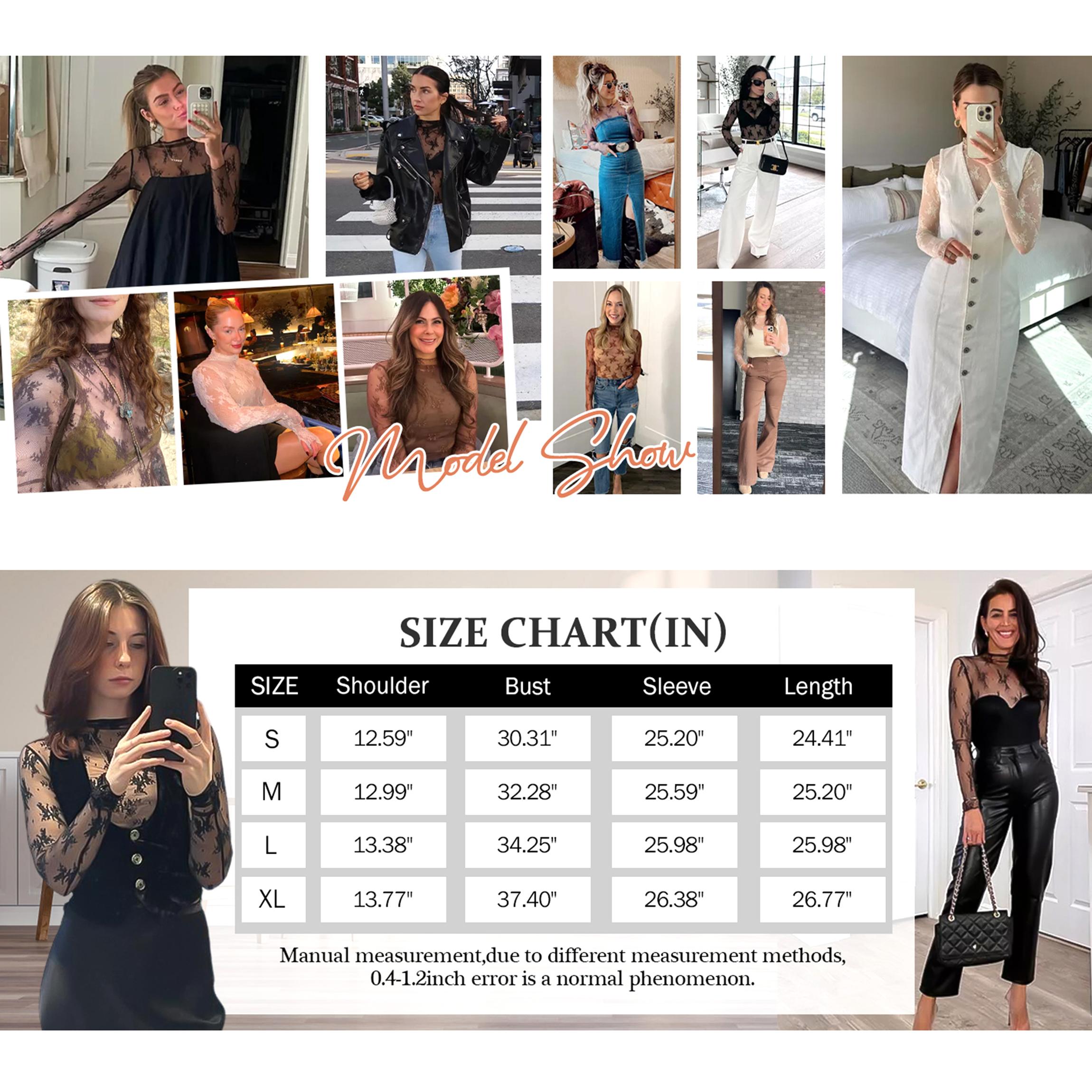 Buenoble Womens Mesh Long Sleeve Tops Crew Neck Sexy See Through Lace Sheer Floral Blouse for Party Club Night Out SpringStatements