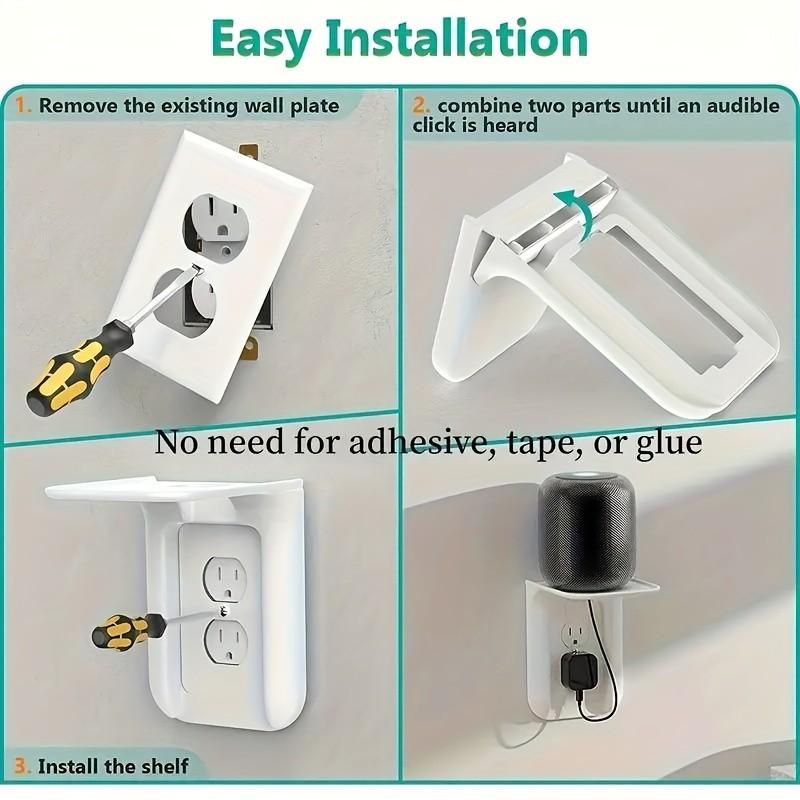 Space-Saving Socket Rack Wall Mount, Decorative Easy Installation, Supports Smart Home Speakers and Devices, Max Weight 10 Lbs, Abs Material