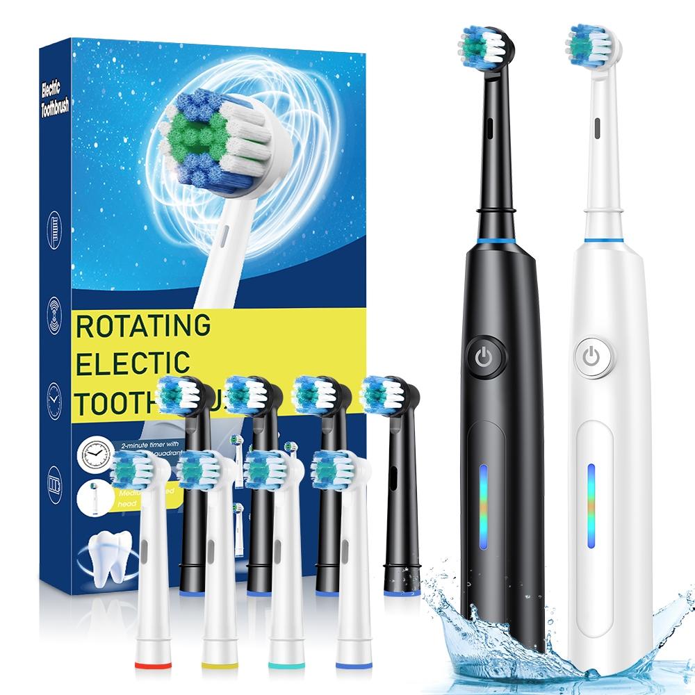 Rotating Electric Toothbrush with 4 Brush Heads for Adults 5 Modes Rechargeable Power Toothbrush with 2-Minute Smart Timer，Teeh Cleaning Brush