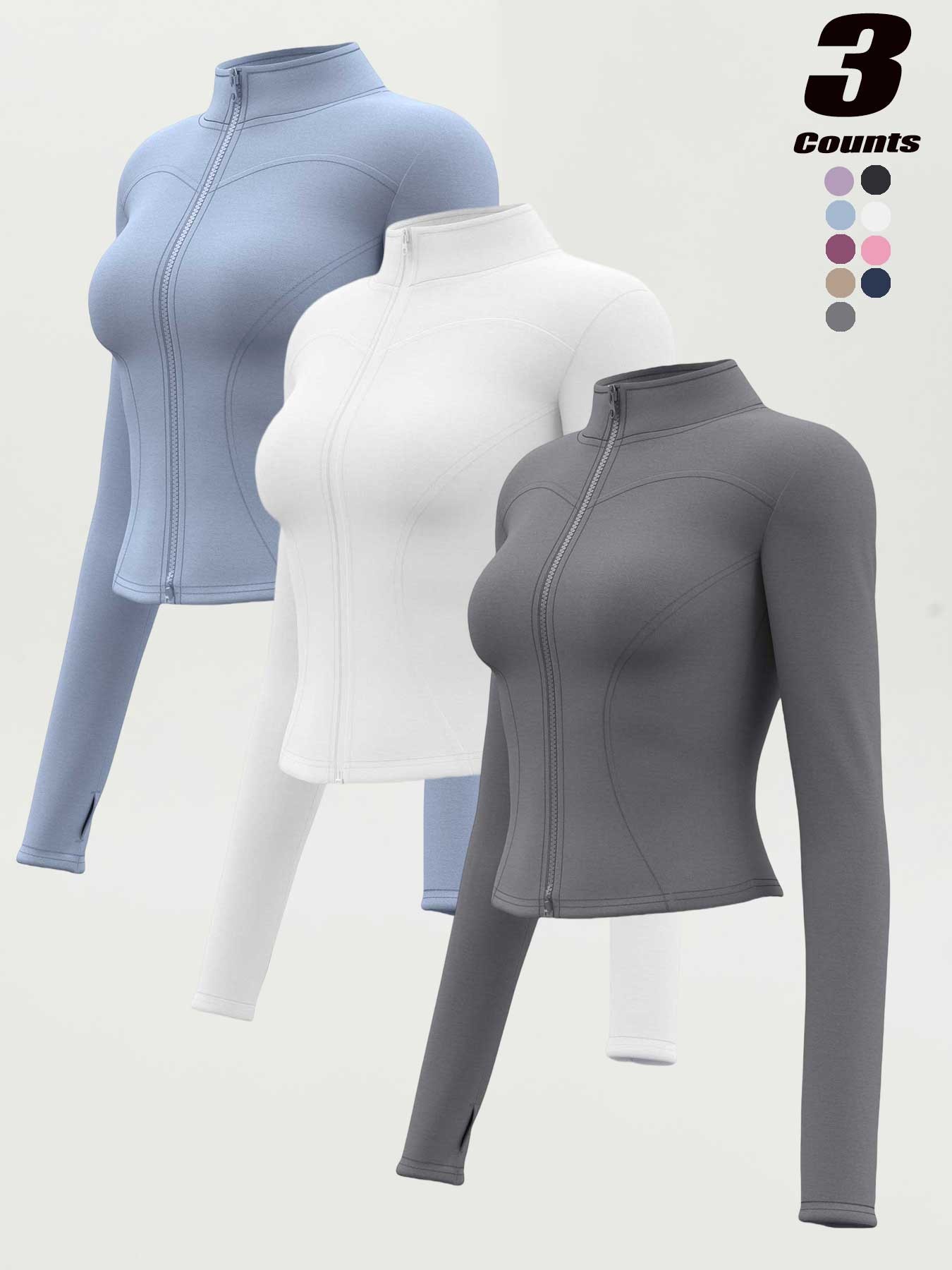 Women's High Elastic Stand Collar Thumbhole Fitted Gym Top, Breathable Thinning Yoga Jacket, Sports Jacket for All Seasons, Long Sleeve Fitness Wear S-Xxxl