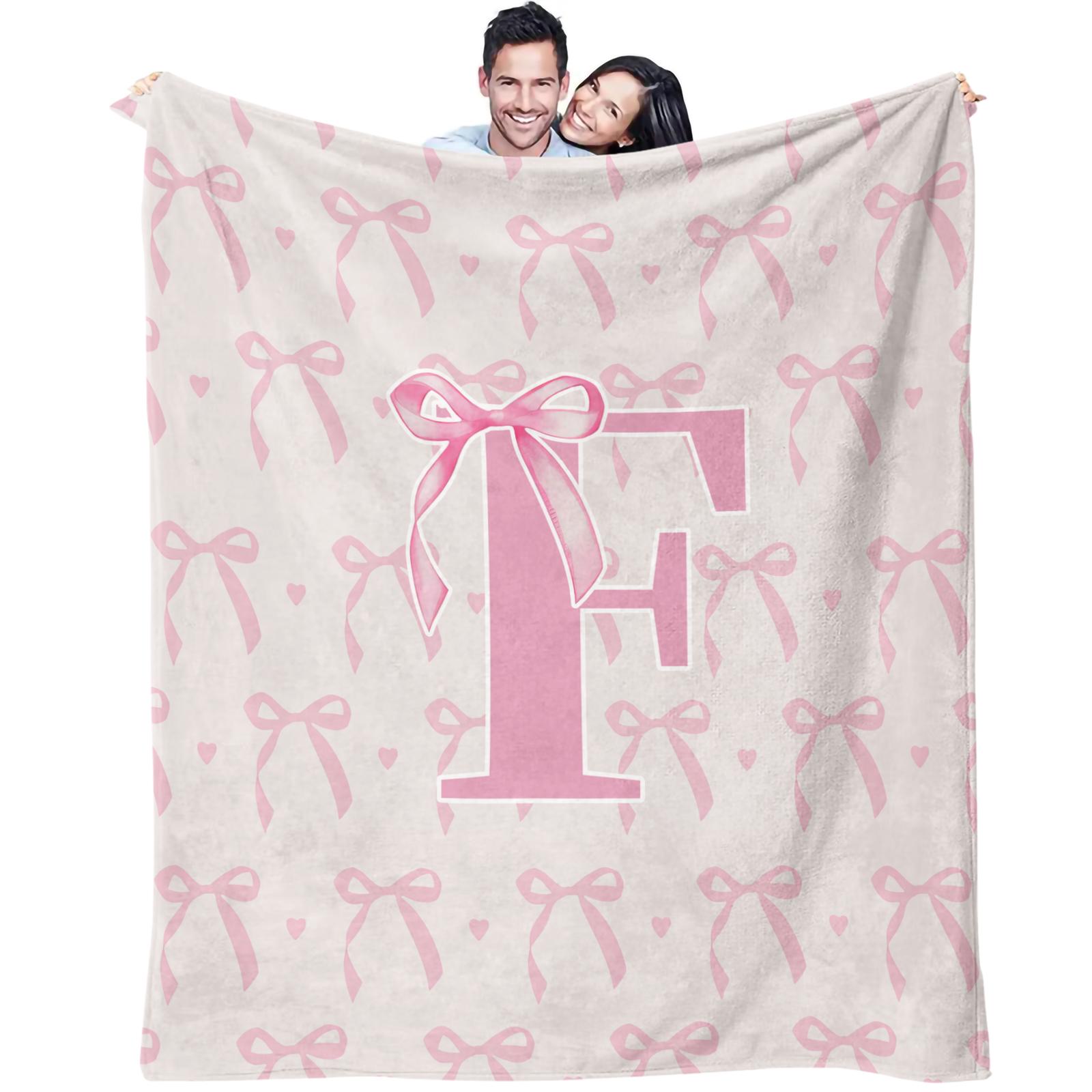 Pink Romantic Ballet Bow Alphabet Flannel Blanket, Soft Lightweight Multi-Use Throw for Car, Home, Library, Office & Nap, Ideal Housewarming Birthday Christmas Gift