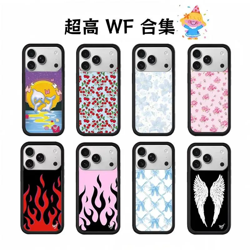 WF Collection Protective Shell for iPhone Series, Multi-Model Floral Wings Design Case with Dolphin, Fire Angel Wing Prints, Shockproof for iPhone 11 12 13 14 15 16 17 Pro Max Plus Air