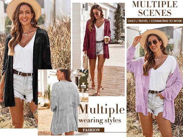 Lightweight Crochet Cardigan for Women Long Sleeve Open Front Knit Oversized Cardigans Sweaters  New Fashion Beach 2026 spring
