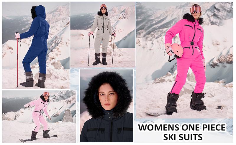 FMEYOA Womens Onesie Ski Suit Winter Outdoor Sports Waterproof Snowsuit Jumpsuits Jacket