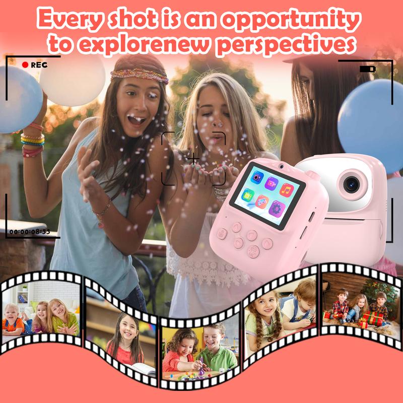 【TikTokShopStockUp】Kids Instant Print Camera (with 3 Rolls of Paper), 2.4" LCD Screen, Rechargeable 1080P Pocket Camera, 12MP Photos, Thermal Paper Printing (No Ink Needed), Birthday Gift for Boys & Girls, Portable Lens Camera, Mini Photography Kit