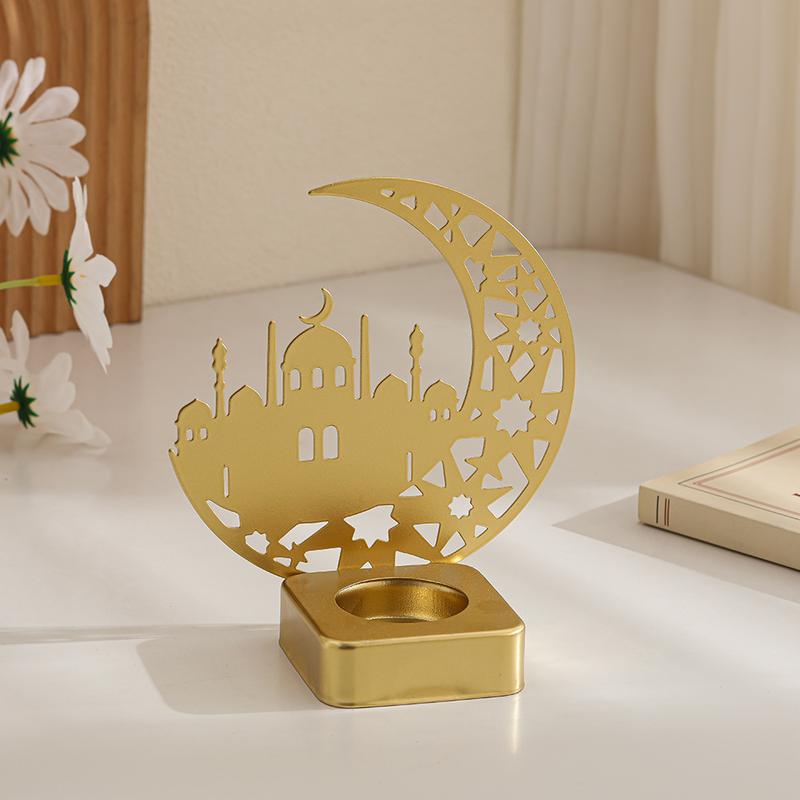 Star Moon Candle Holder, Islamic Mosque Design, Ramadan Desktop Decoration, Festival Atmosphere Decor, 1pc, Candle Stand