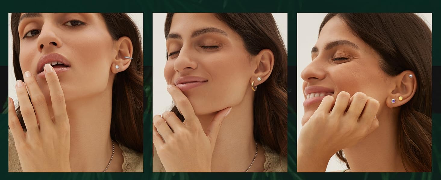 YADOCA Hypoallergenic Earrings for Sensitive Ears-20G Flat Back Earrings for Women Men-Small Surgical Steel Stud Earrings Huggie Hoop Cartilage Nap Earring Sets