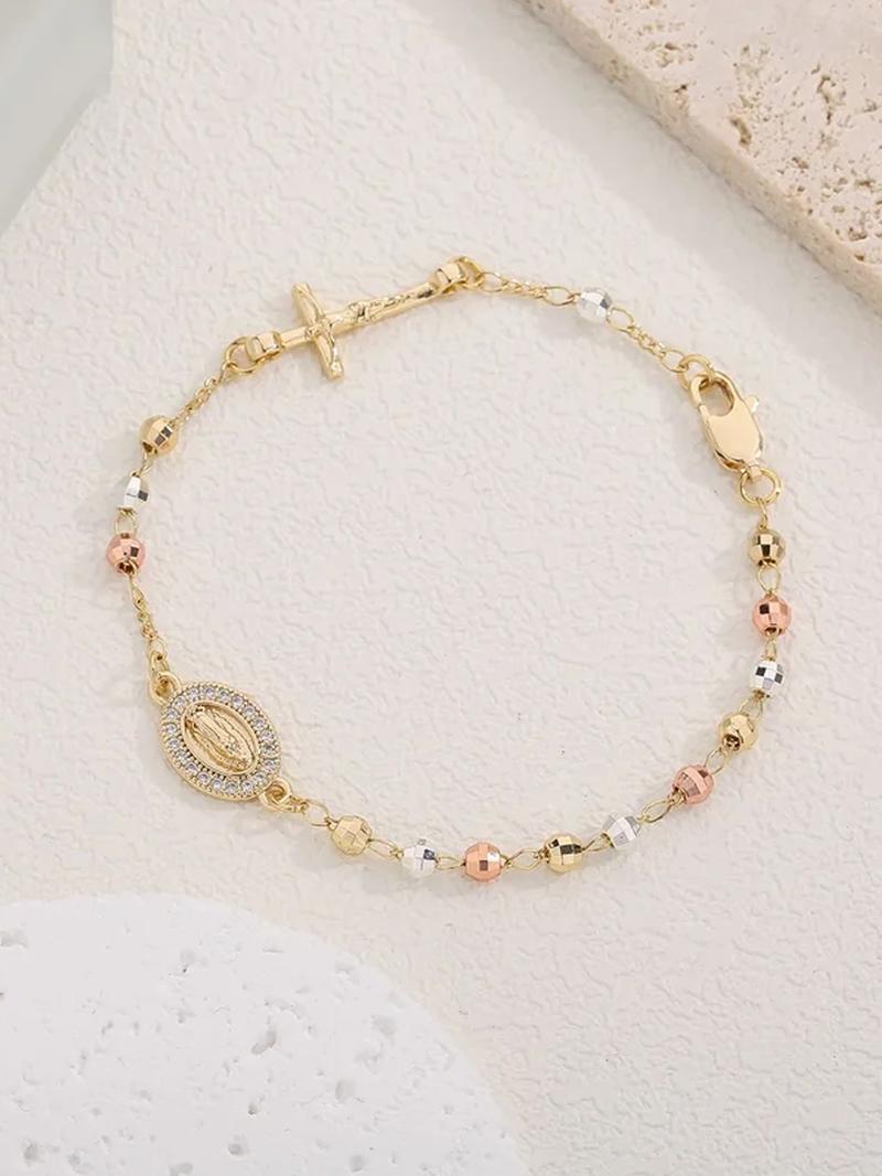 Women's Elegant Our Lady of Mary Design Bracelet, Fashion Religious Faith Jewelry with Cross, Trendy All-match & Exquisite Jewelry for Birthday Gift, Beautiful Bracelets