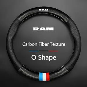 Car Anti-Slip Suede Carbon Fiber Steering Wheel Cover, Protector for Dodge RAM 1500 2500, All Years, Auto Accessories