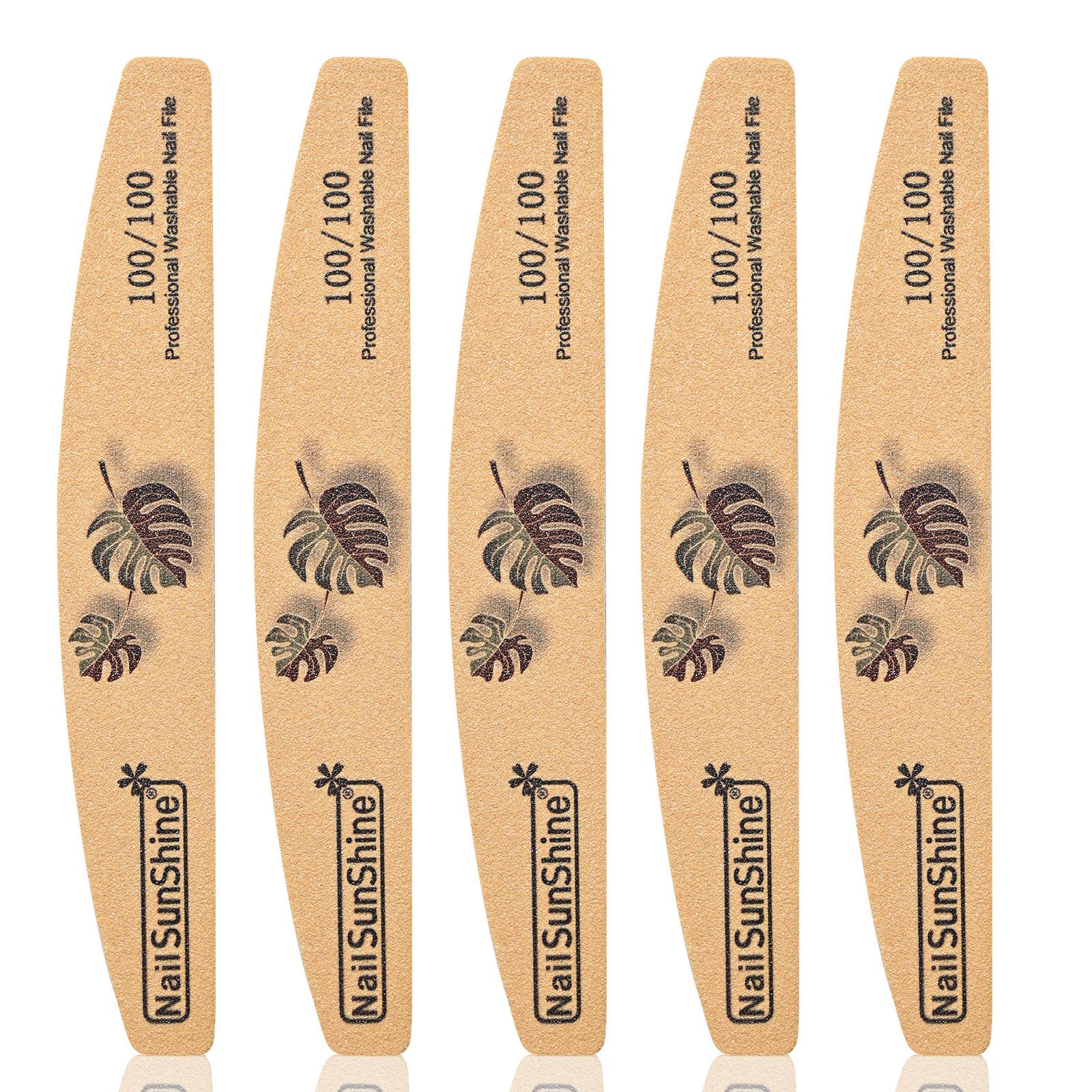 5-piece Nail File Set - Professional Half-Moon Nail File Double-Sided Sanding Board, Washable Nail Files and Buffing Block, Smooth and Shape Nails, Manicure and Pedicure Polishing Tool