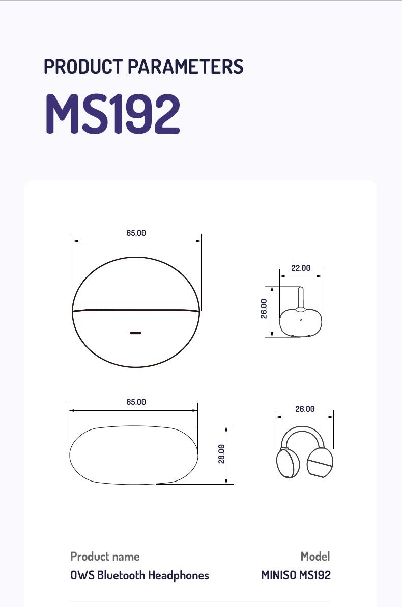 MINISO MS192 Clip on Earbuds Open Ear Wireless BT 5.4 Headphones with Mic and APP, 48H Play, Noise Cancelling, Waterproof, Sports Ear Buds, Comfortable for Ears & Glasses Wearers, Workouts Electronic Audio Headset