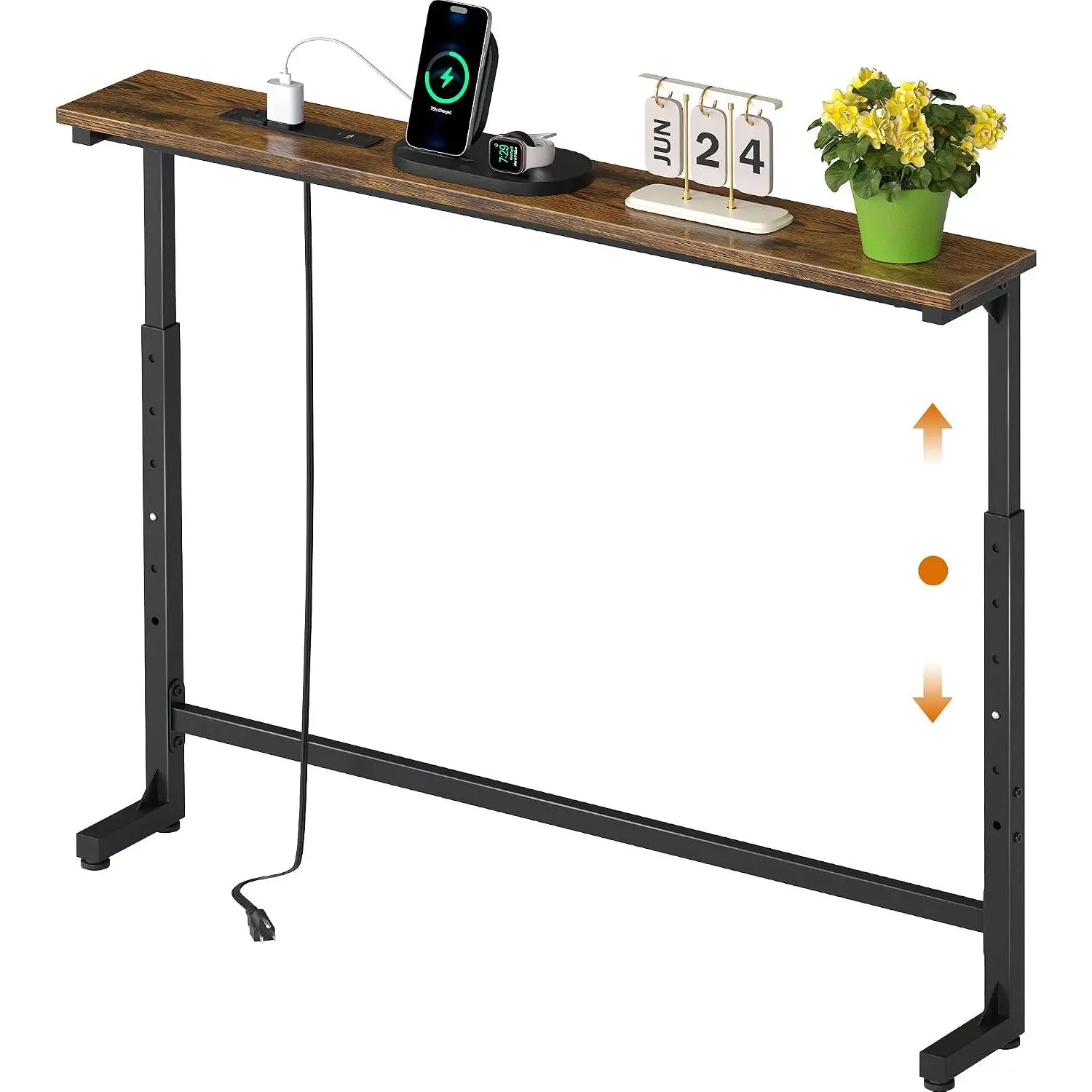 Adjustable Height Narrow Sofa Table with -in Power Outlets, 35" Long Console Table Behind Couch Table with  Station Skinny Entryway Table for Living Room & Hallway (Rustic Brown)