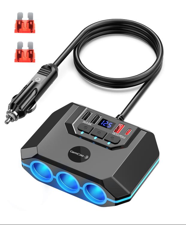 QC3.0 and PD Car Cigarette Lighter Adapter Splitter easy fix, 120W, 3 Sockets+4 USB include 2 Quick Charge Ports, LED Voltmeter, Independent Switches, 30in Cable, Easy Fix and Move, Suitable for 12V-24V Vehicles. QC3.0 and PD Car Cigarette Lighter Adapter Splitter easy fix, 120W, 3 Sockets+4 USB include 2 Quick Charge Ports, LED Voltmeter, Independent Switches, 30in Cable, Easy Fix and Move, Suitable for 12V-24V Vehicles.