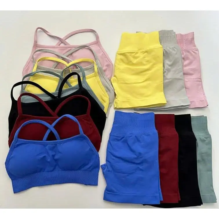 Women'S 2-Piece Activewear Set - Seamless High-Waisted Nocameltoe Shorts, Open-Back Sports Bra - Sculpting Compression Clothing, Bootyliftingfit Activewear Running Gym Apparel, Backless Gym Clothes, No Front Seam