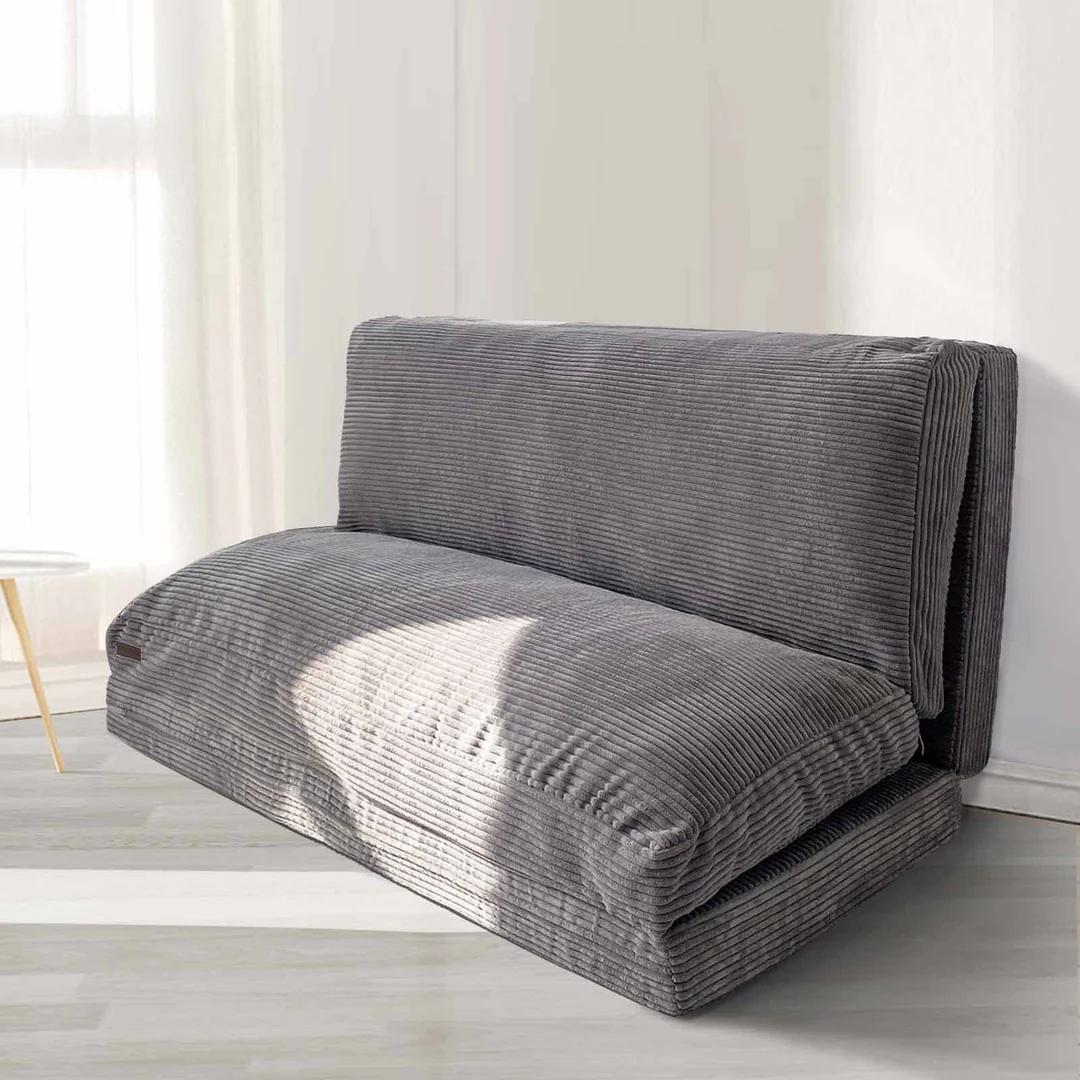 MAXYOYO Folding Bean Bag Sofa Bed Floor Mattress with Corded Washable Cover, Modern Floor Couch Bed for Bedroom Living Room, Grey and others color