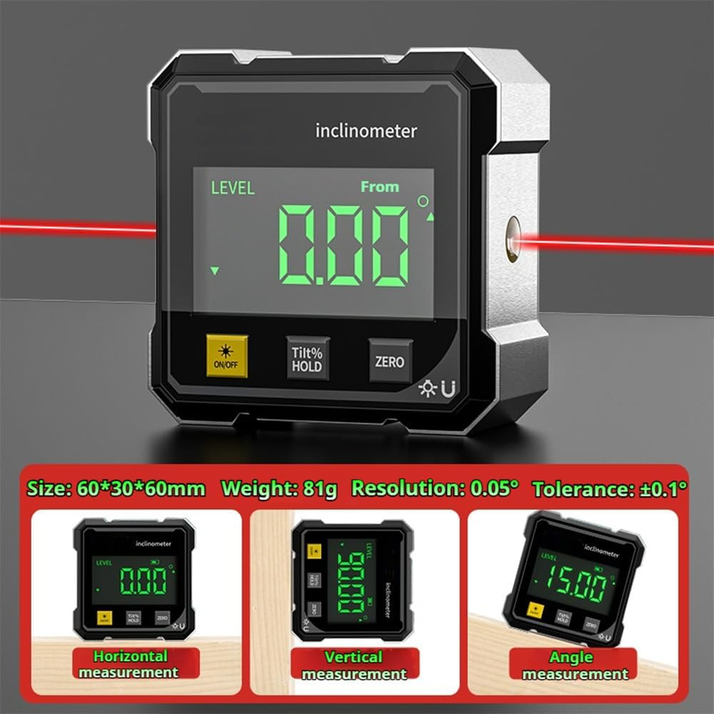 2026 Upgraded 4-Side  Digital Angle Gauge, Digital Angle Finder , Cube Inclinometer with Backlight, Table  Miter Protractor, Woodworking Measuring Tool, Level Box for