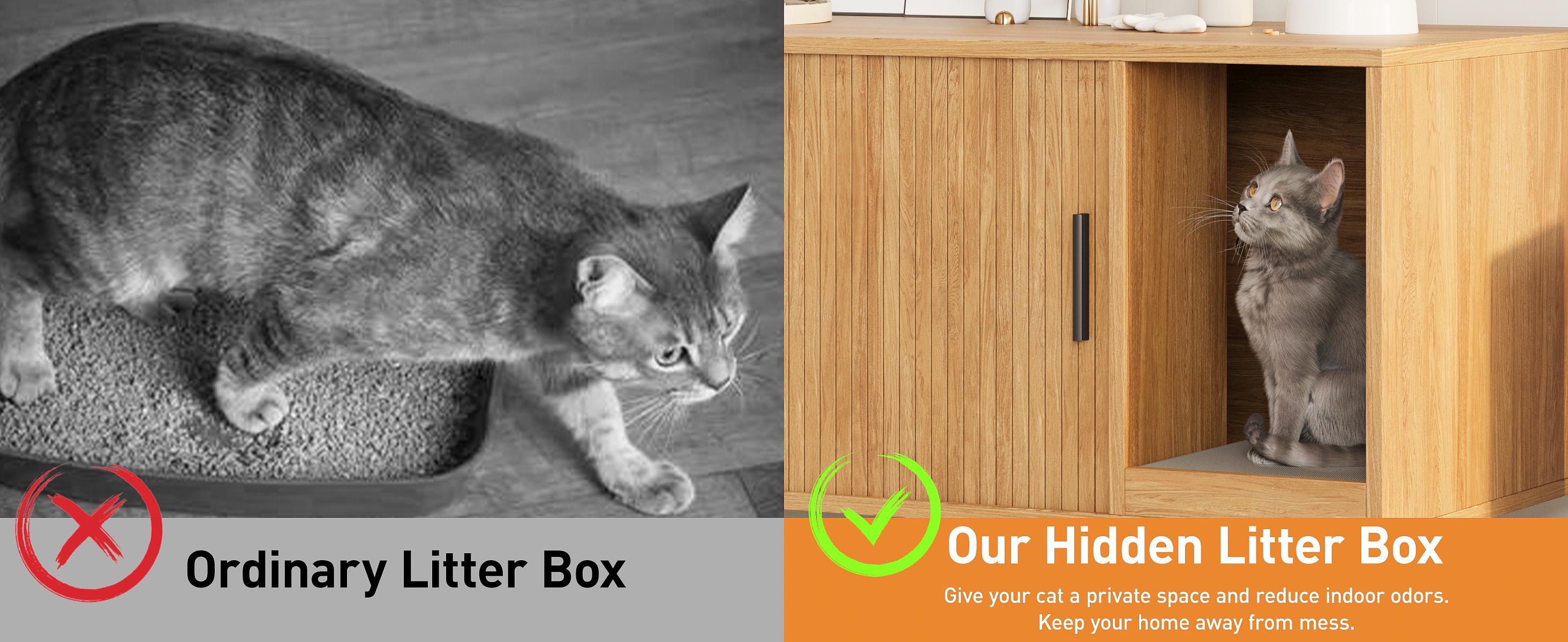 Vabches Cat Litter Box Enclosure with Cat Scratch Pad, Sliding Door, 37.4" Litter Box Enclosure Furniture Hidden Litter Box, Modern Indoor Cat House, TV Stand, Side End Table for Living Room